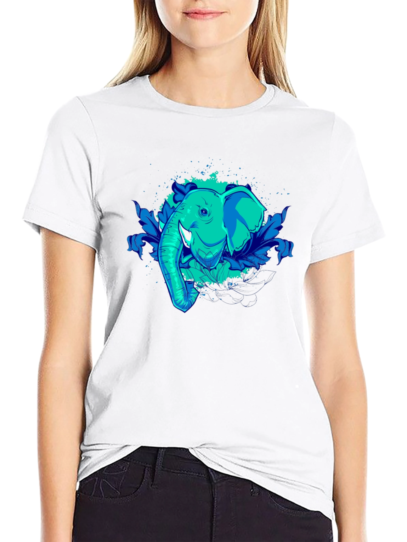 Elephant Graphic Tee - Cool Blue Design