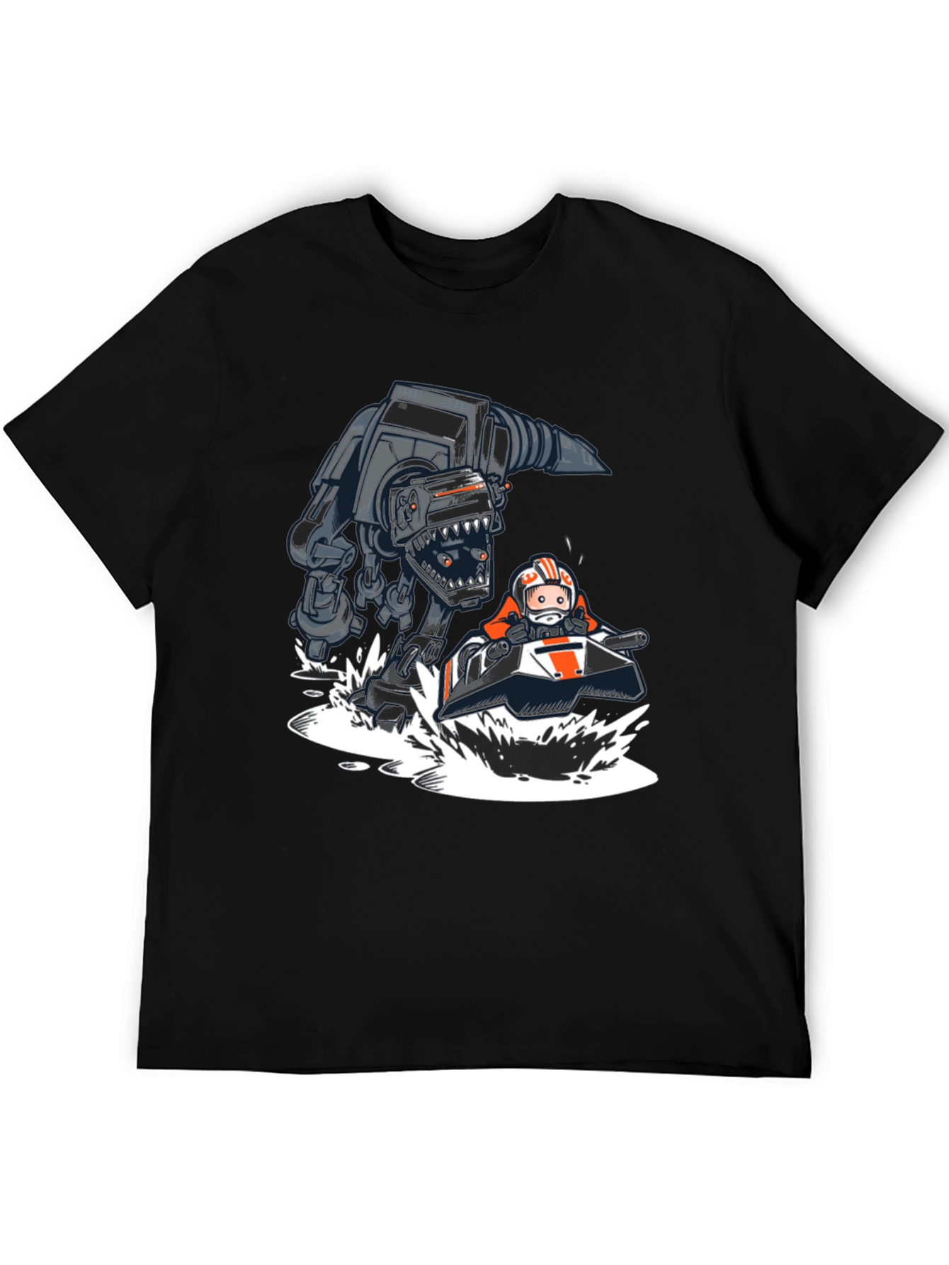 Cool Cartoon AT-AT vs Snowspeeder Black Tee