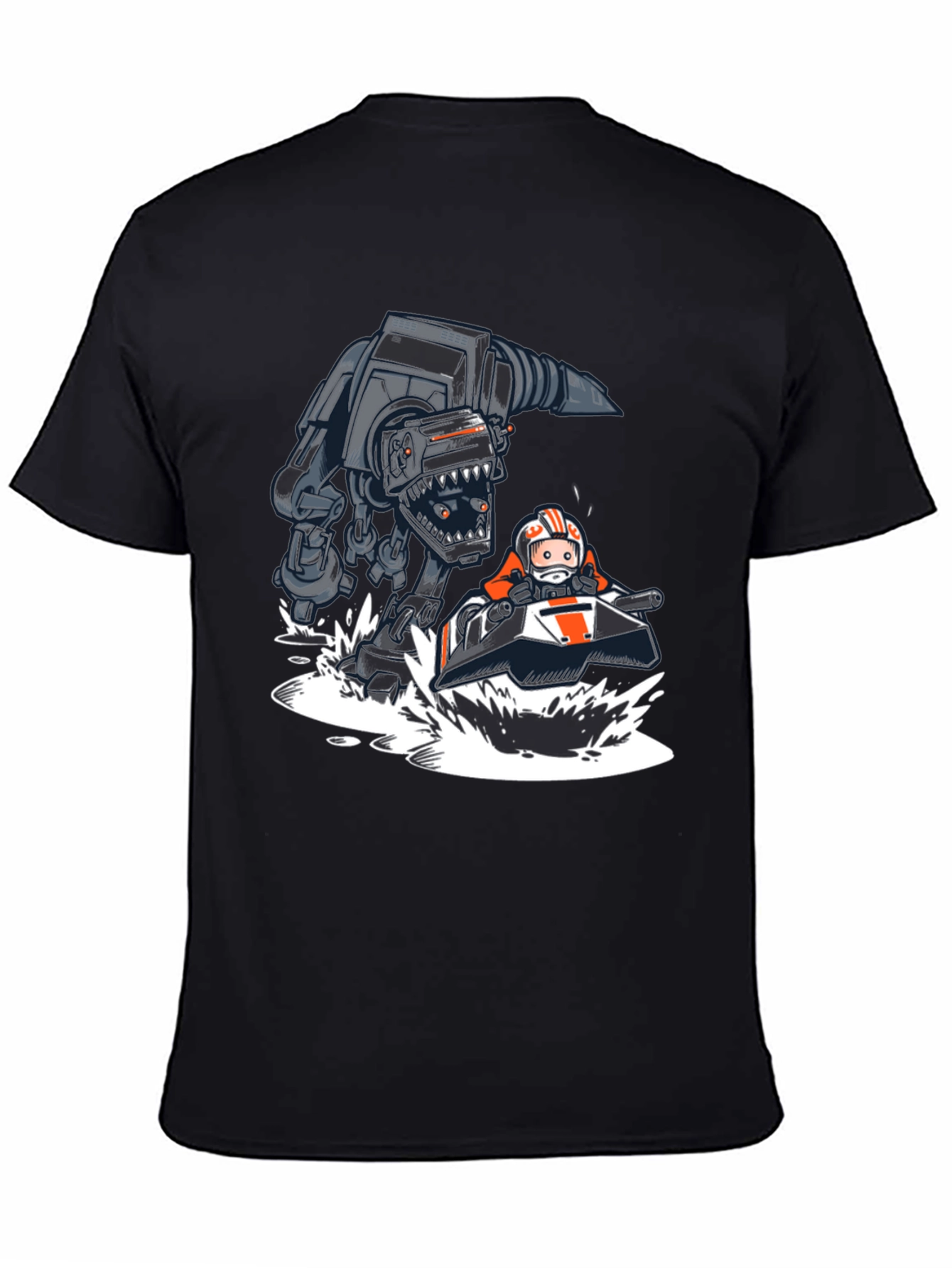 Cool Cartoon AT-AT vs Snowspeeder Black Tee