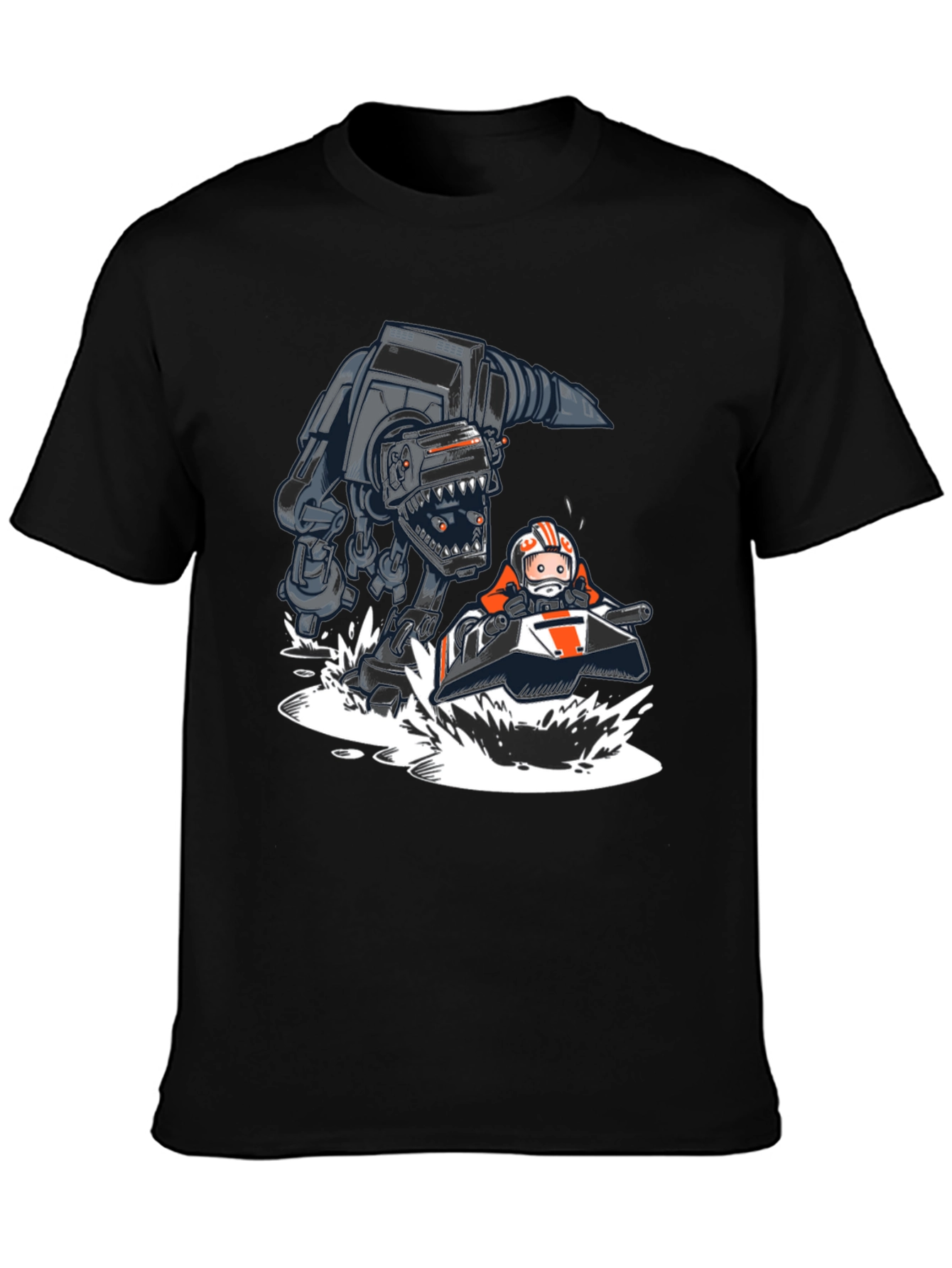 Cool Cartoon AT-AT vs Snowspeeder Black Tee