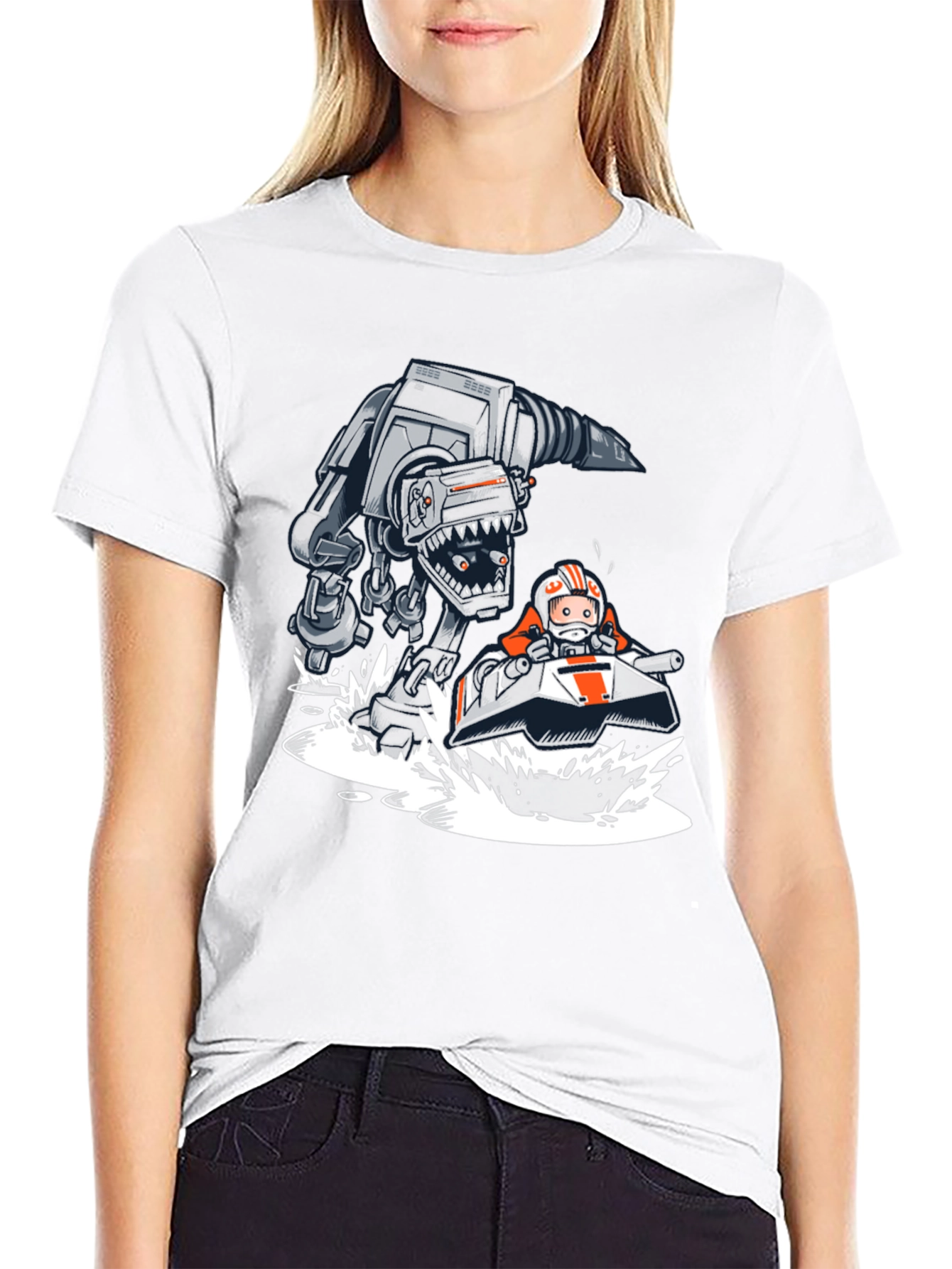 Cool Cartoon AT-AT vs Snowspeeder Black Tee