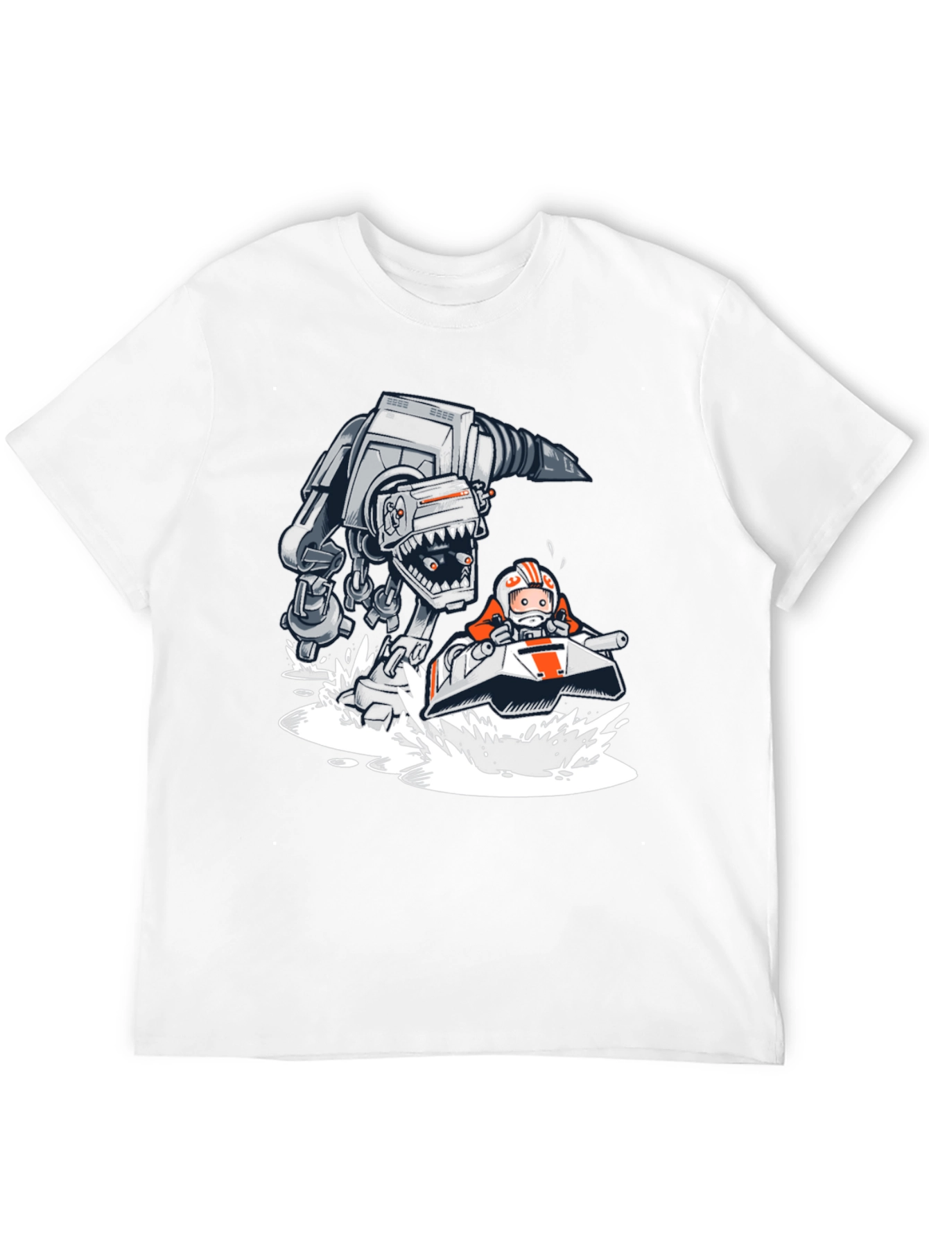 Cool Cartoon AT-AT vs Snowspeeder Black Tee