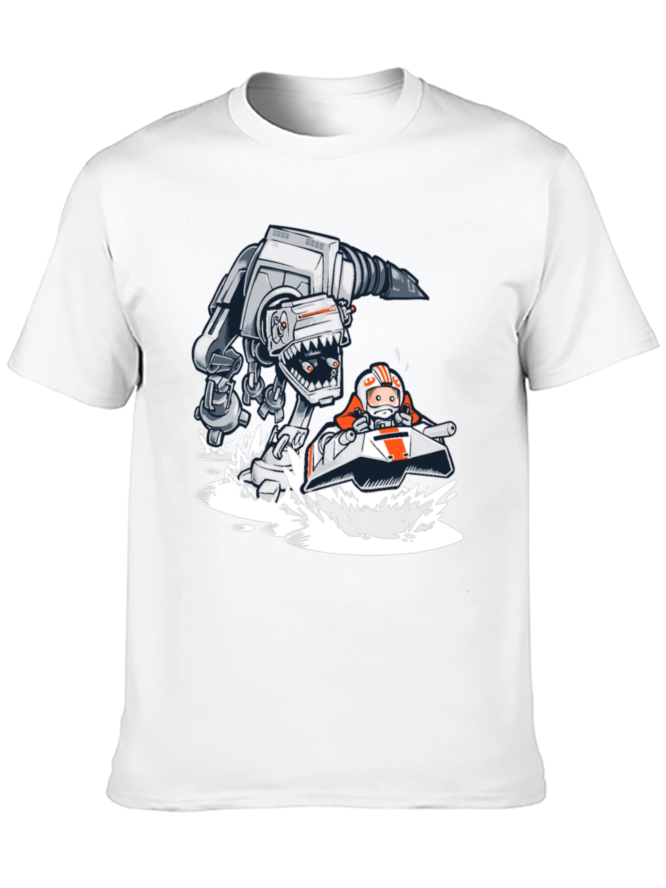 Cool Cartoon AT-AT vs Snowspeeder Black Tee
