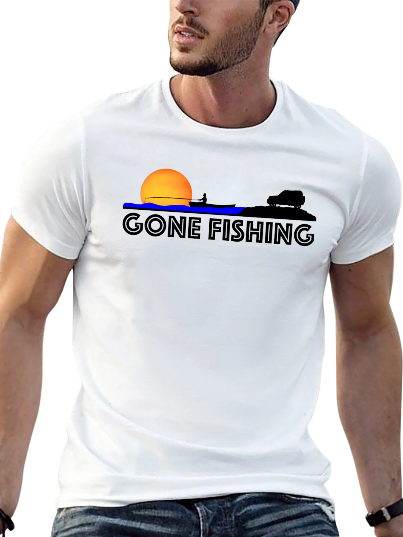 Gone Fishing Graphic Tee - Black Cotton T-Shirt