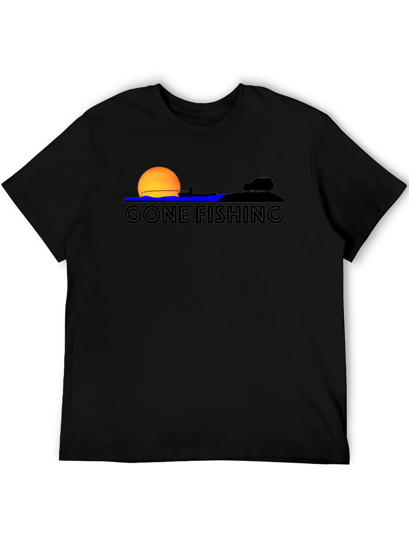 Gone Fishing Graphic Tee - Black Cotton T-Shirt