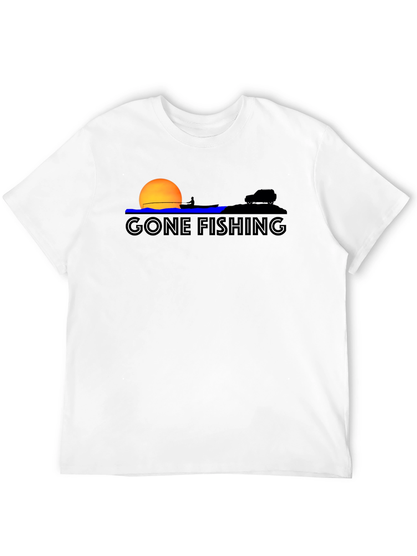 Gone Fishing Graphic Tee - Black Cotton T-Shirt
