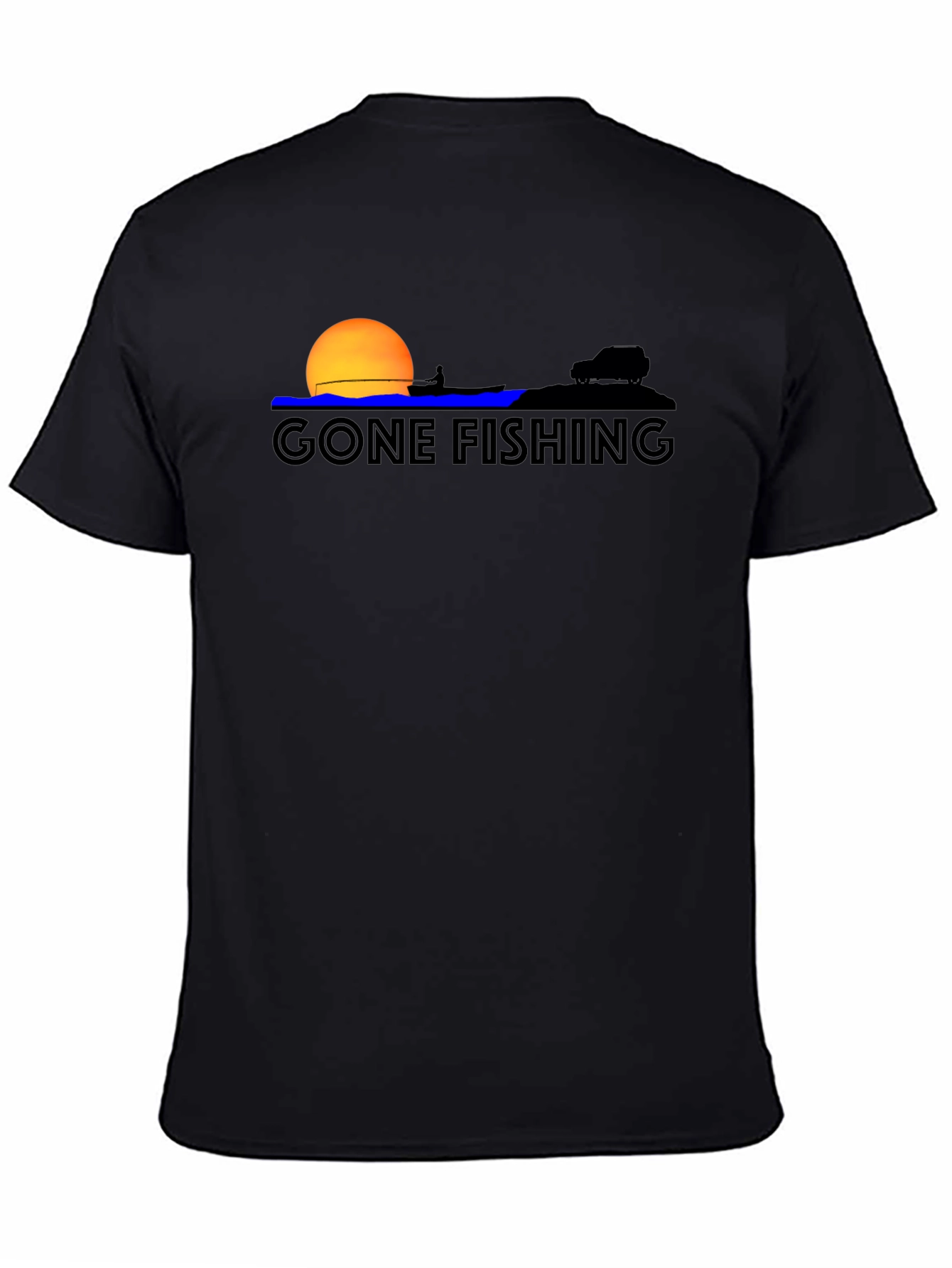 Gone Fishing Graphic Tee - Black Cotton T-Shirt