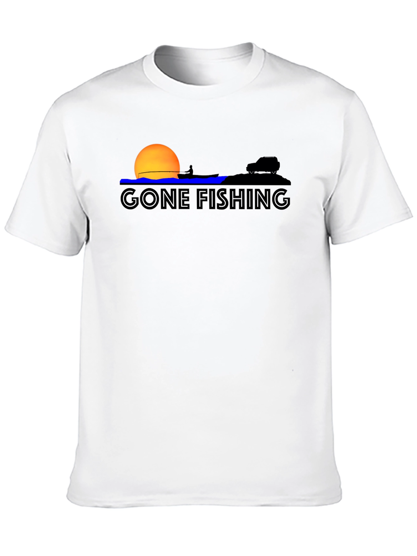 Gone Fishing Graphic Tee - Black Cotton T-Shirt
