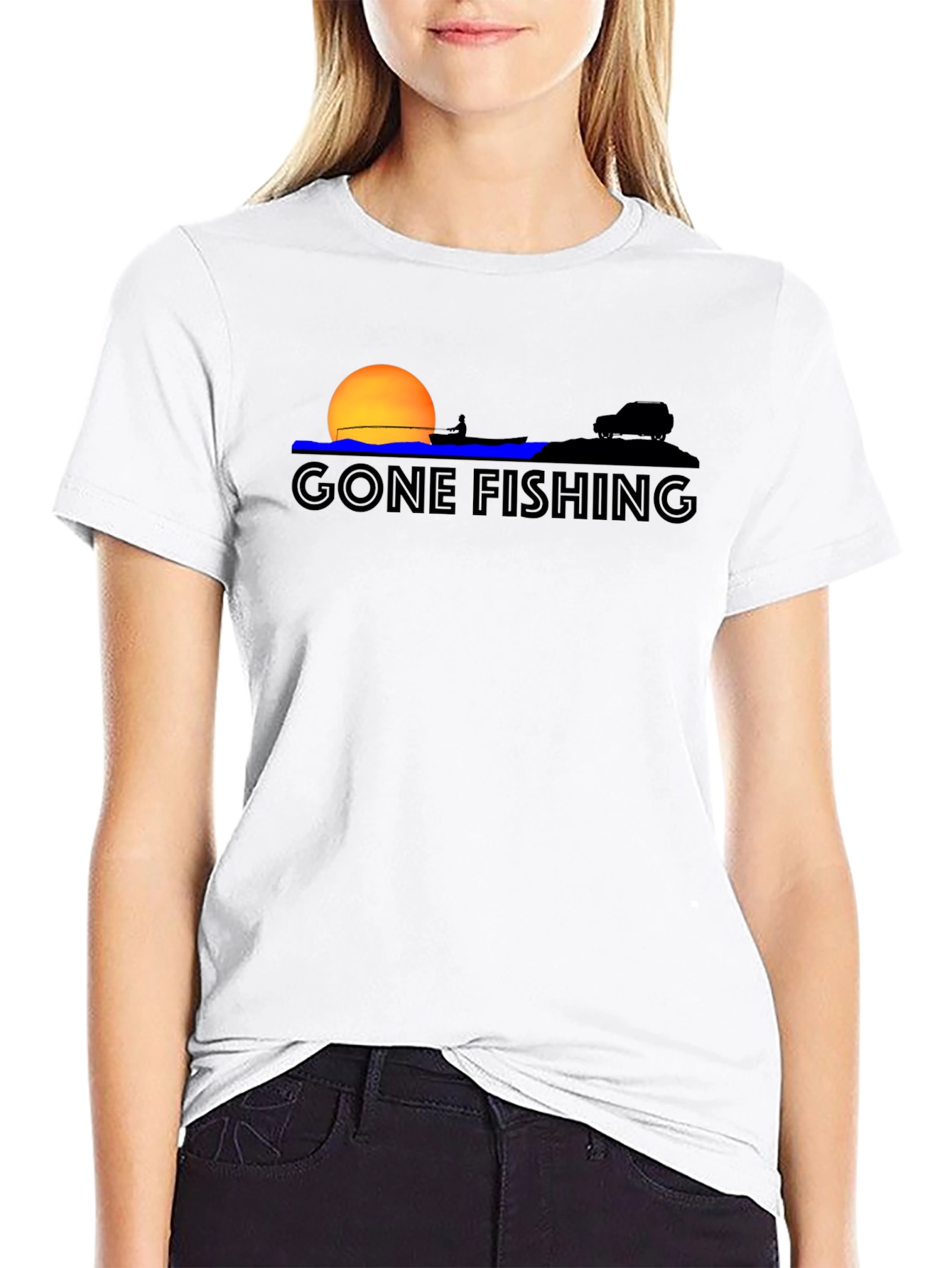 Gone Fishing Graphic Tee - Black Cotton T-Shirt