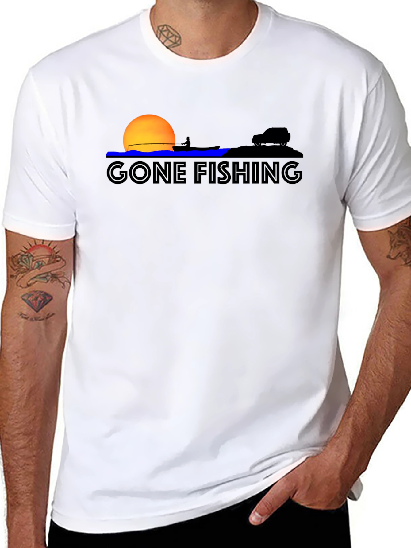 Gone Fishing Graphic Tee - Black Cotton T-Shirt