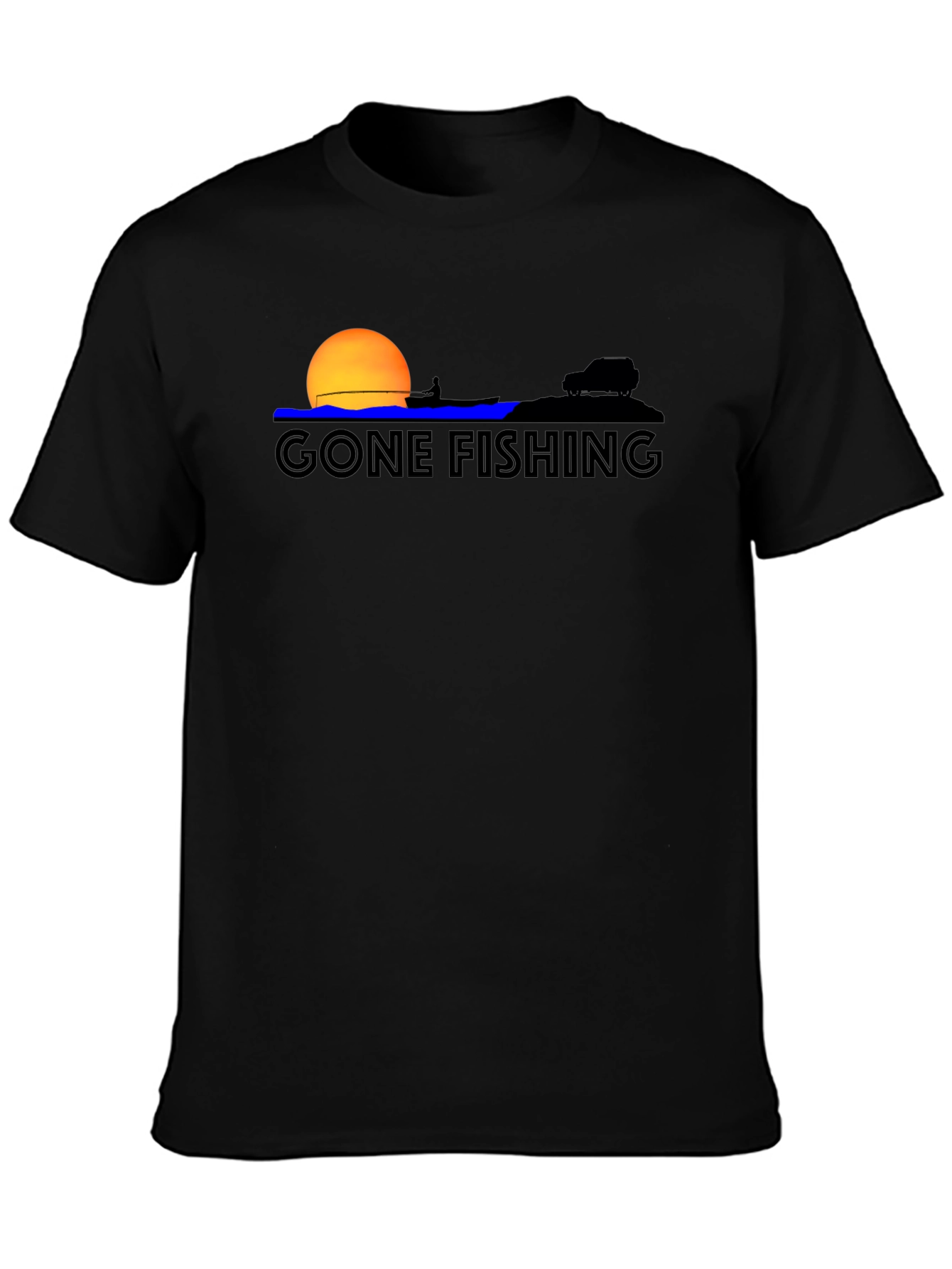 Gone Fishing Graphic Tee - Black Cotton T-Shirt