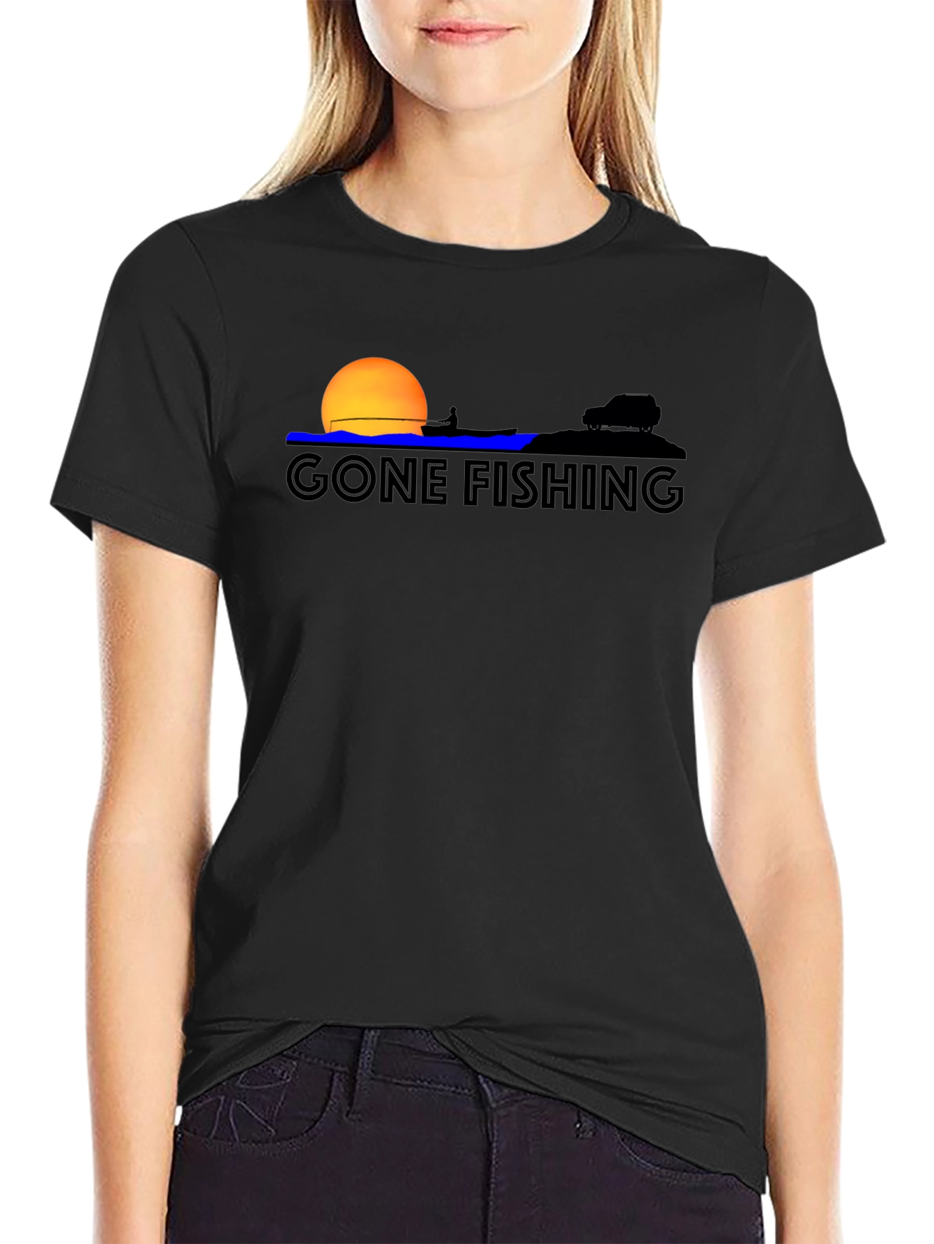 Gone Fishing Graphic Tee - Black Cotton T-Shirt