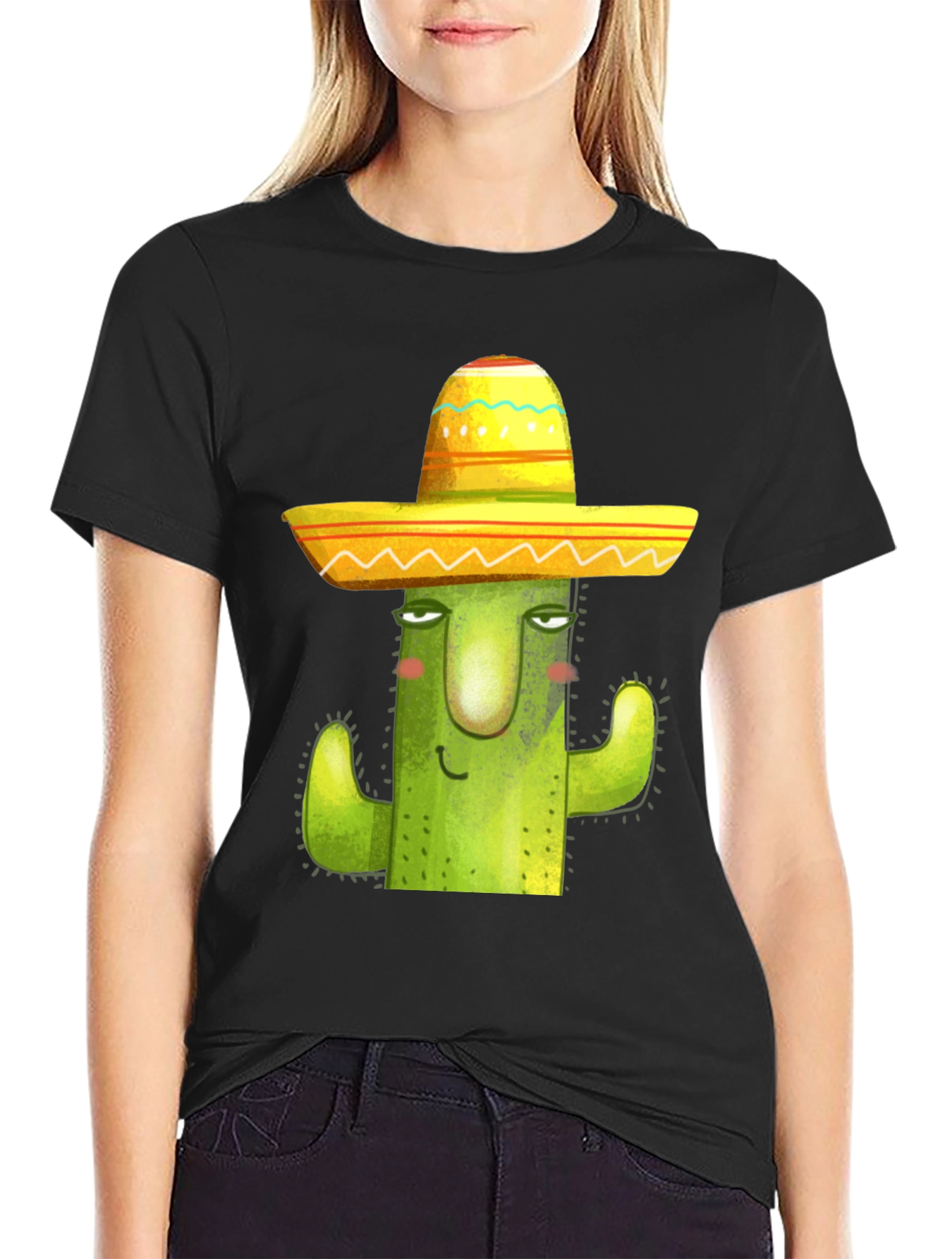 Cactus in Sombrero Graphic Tee - Black Cotton Blend