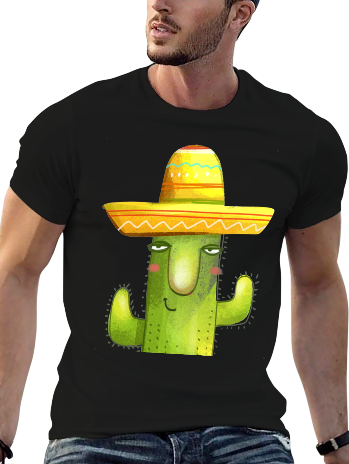 Cactus in Sombrero Graphic Tee - Black Cotton Blend
