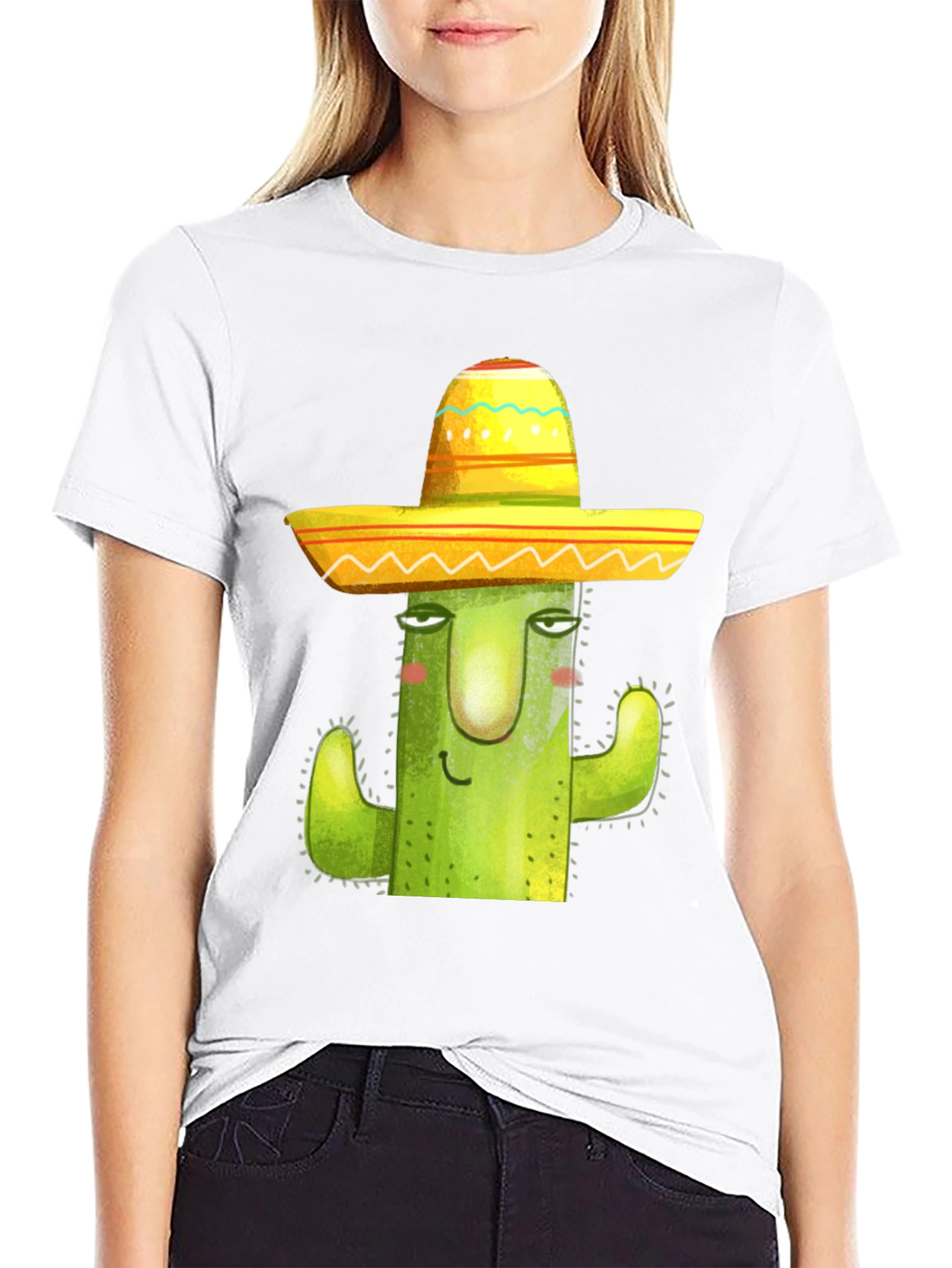 Cactus in Sombrero Graphic Tee - Black Cotton Blend