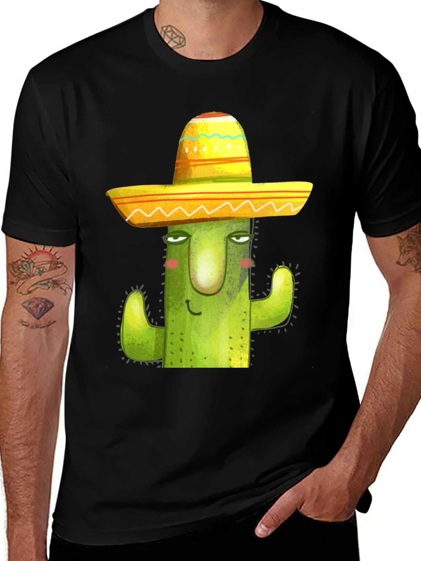 Cactus in Sombrero Graphic Tee - Black Cotton Blend