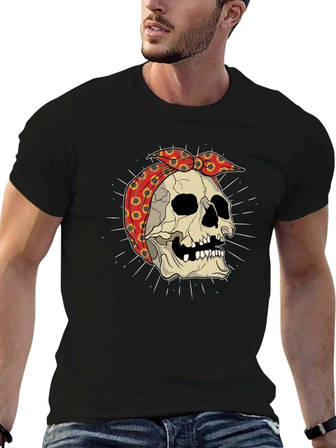 Skull Bandana Graphic Tee - Edgy Streetwear