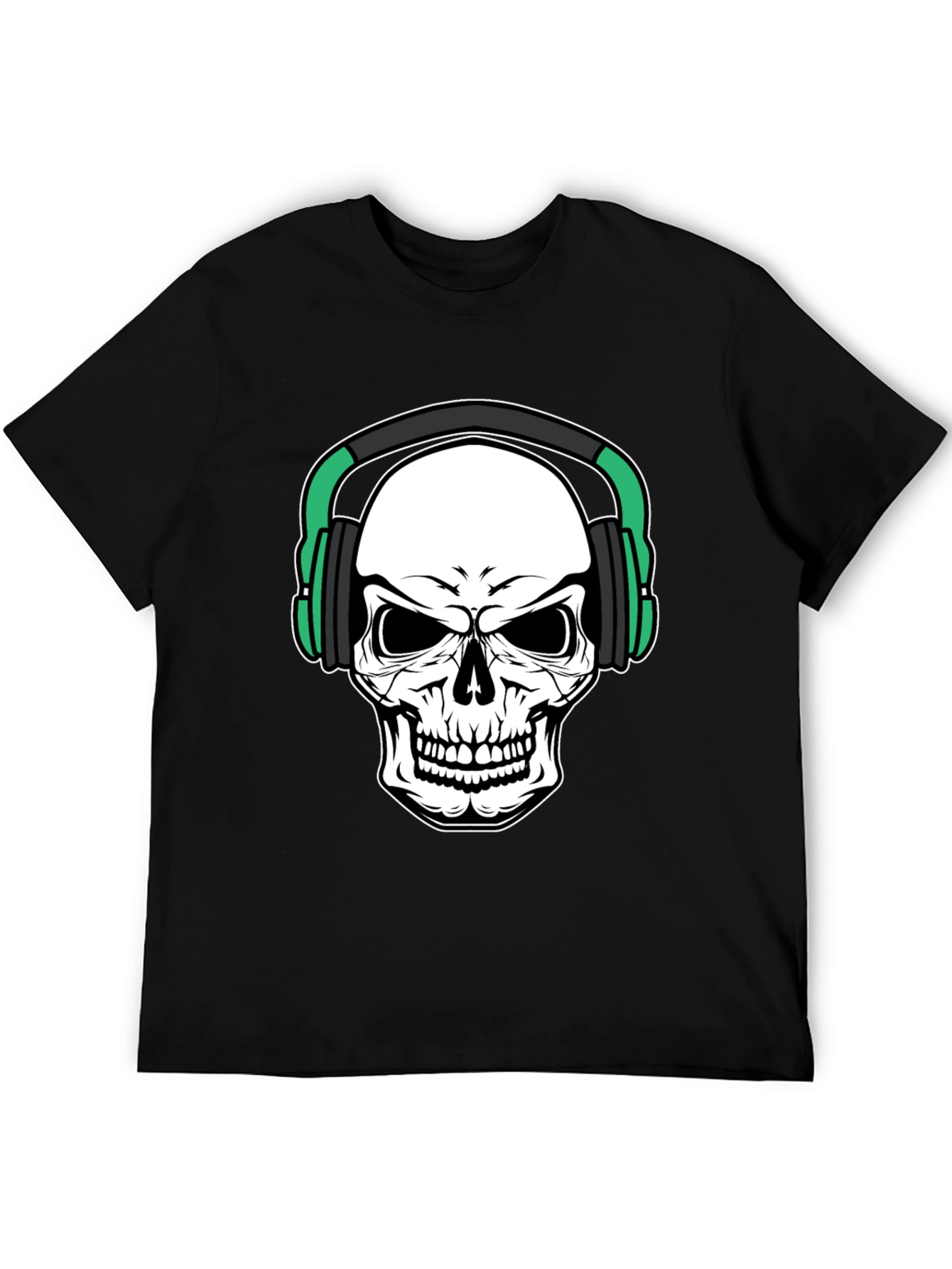 Skull Headphone Graphic Print Black T-Shirt