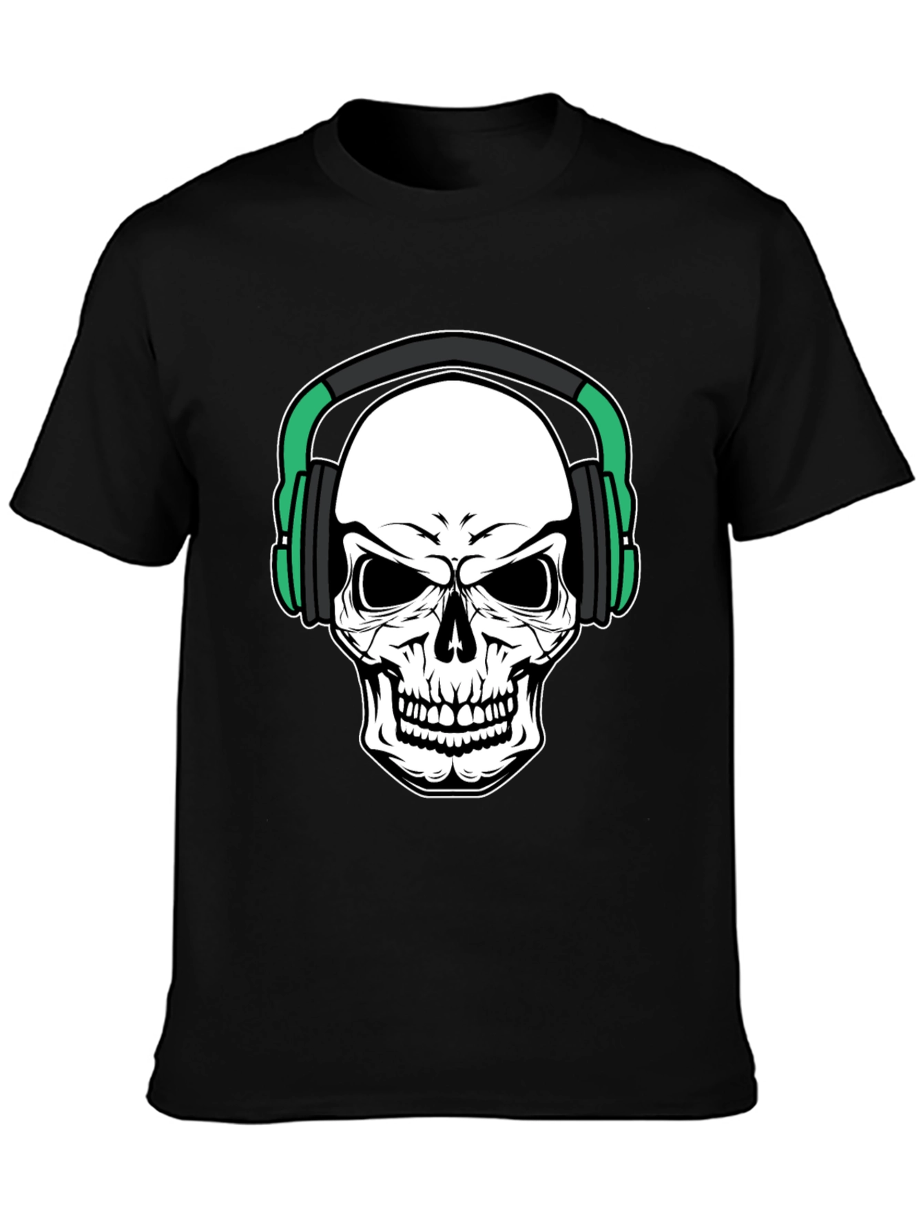 Skull Headphone Graphic Print Black T-Shirt