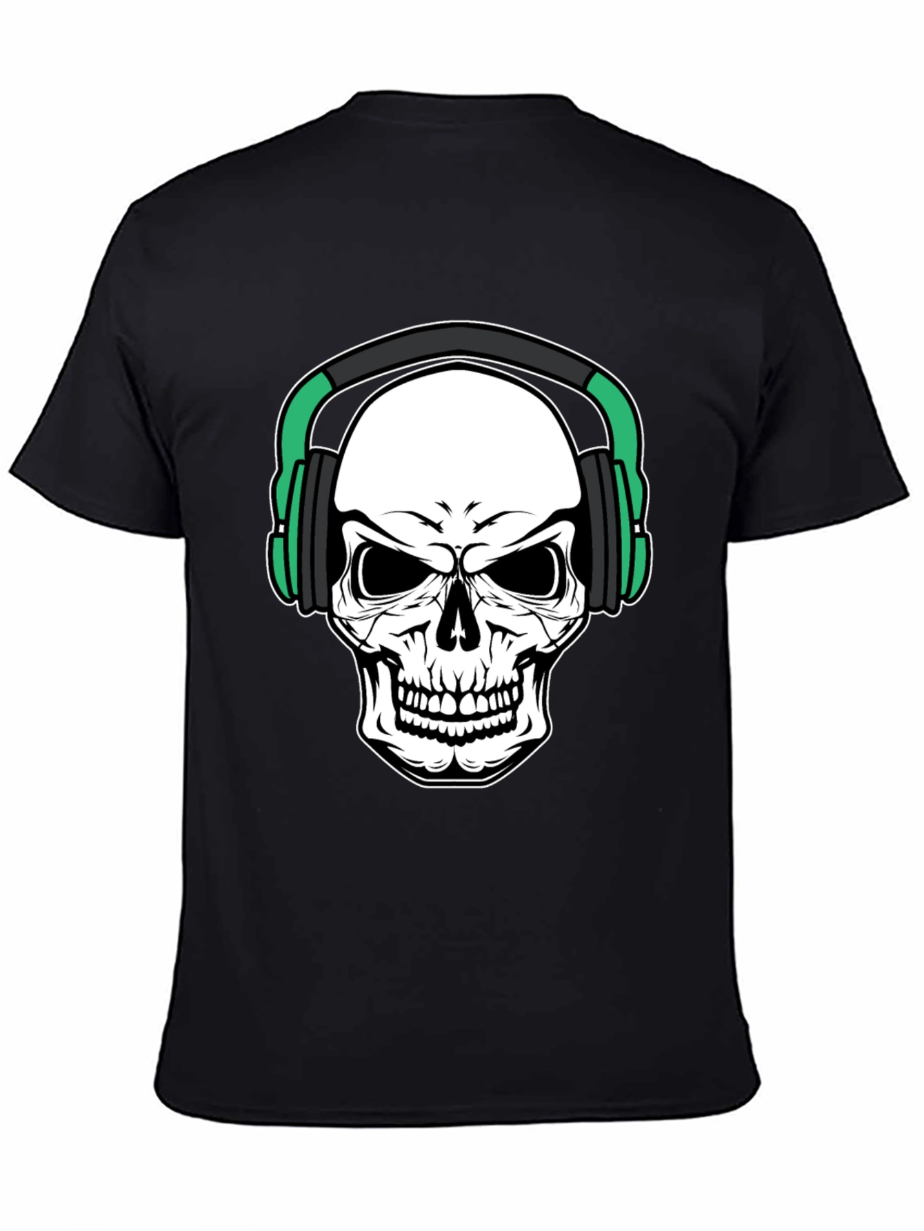 Skull Headphone Graphic Print Black T-Shirt