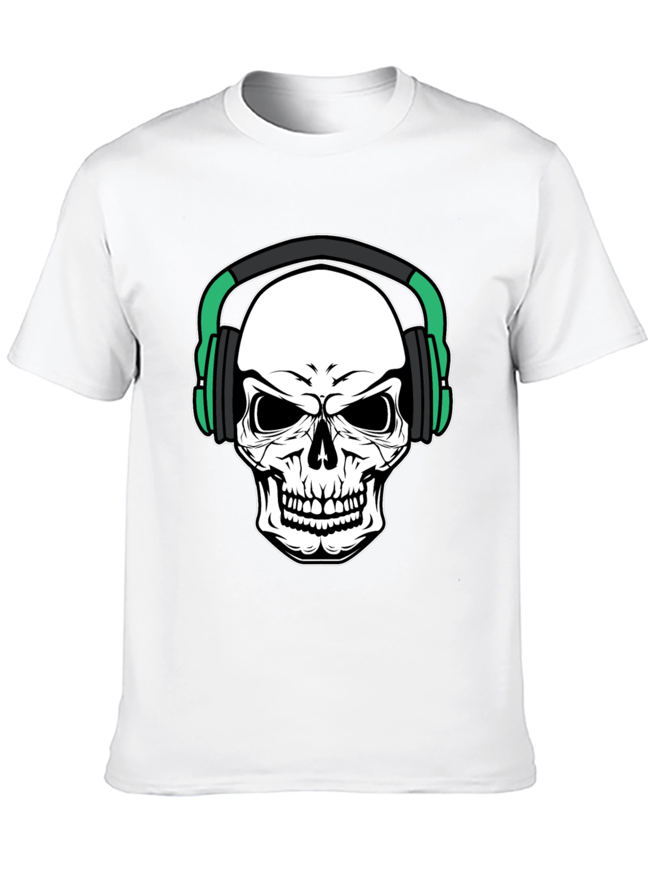 Skull Headphone Graphic Print Black T-Shirt