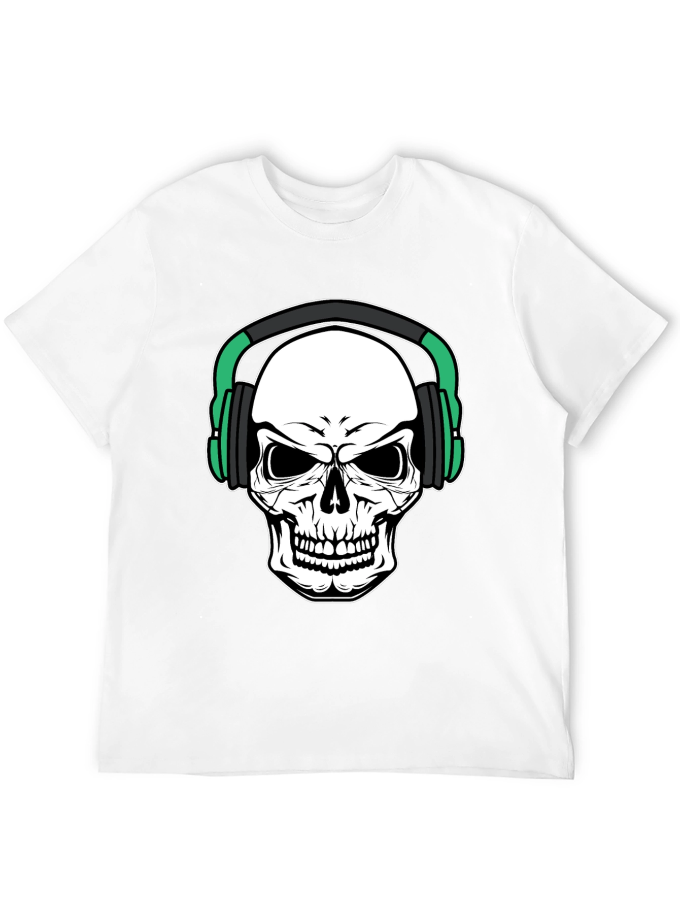 Skull Headphone Graphic Print Black T-Shirt