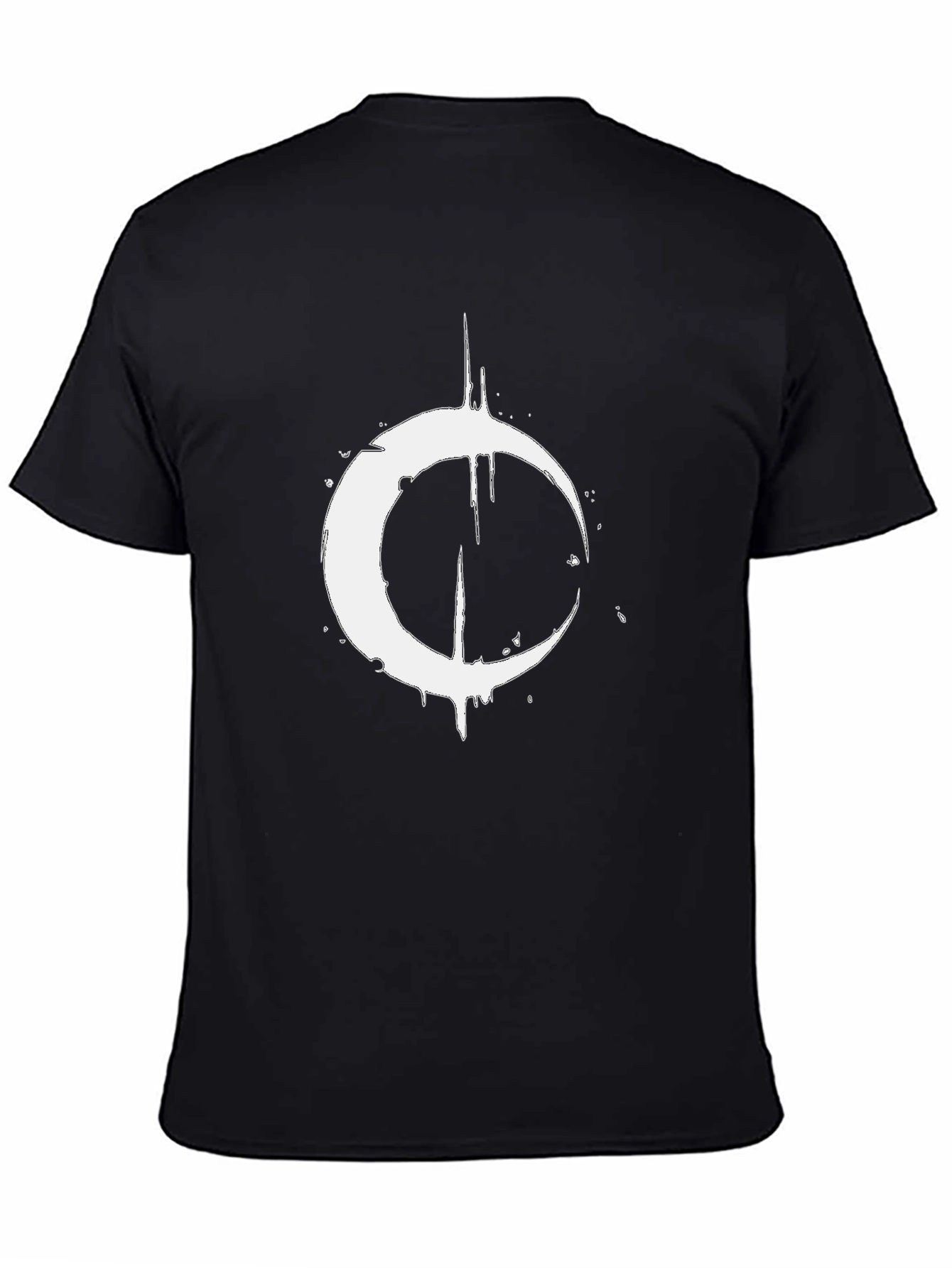 Mens Black T-Shirt with Distressed Crescent Moon Graphic