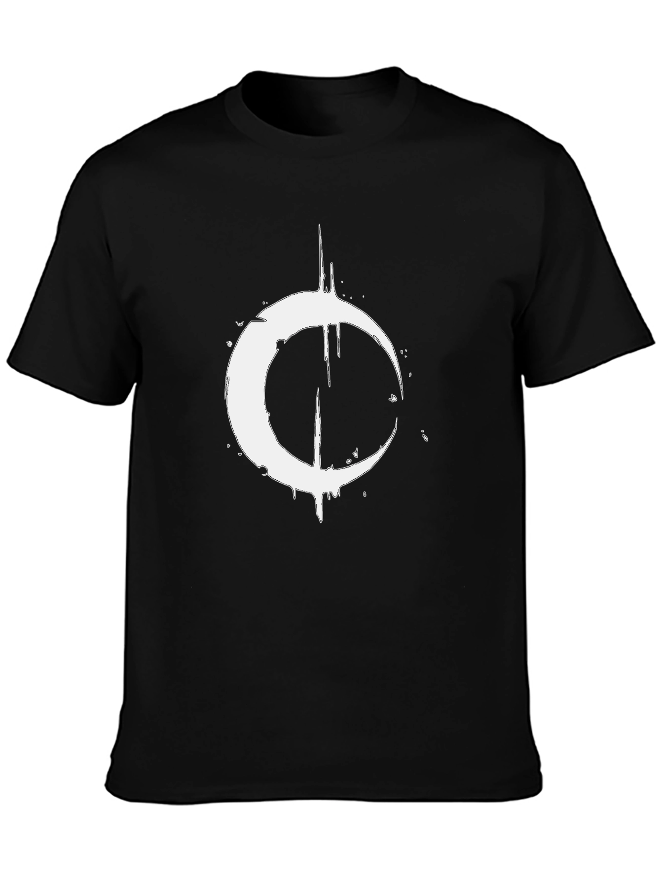 Mens Black T-Shirt with Distressed Crescent Moon Graphic