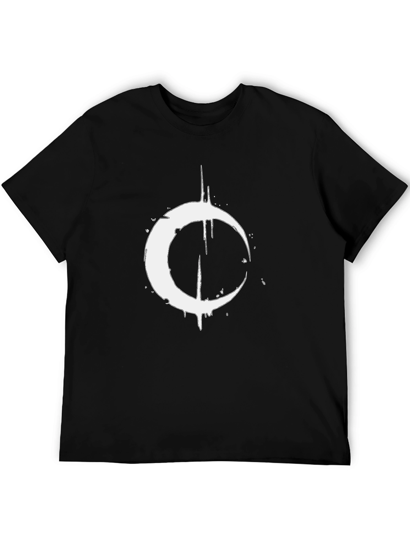 Mens Black T-Shirt with Distressed Crescent Moon Graphic