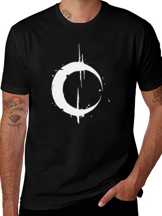 Mens Black T-Shirt with Distressed Crescent Moon Graphic