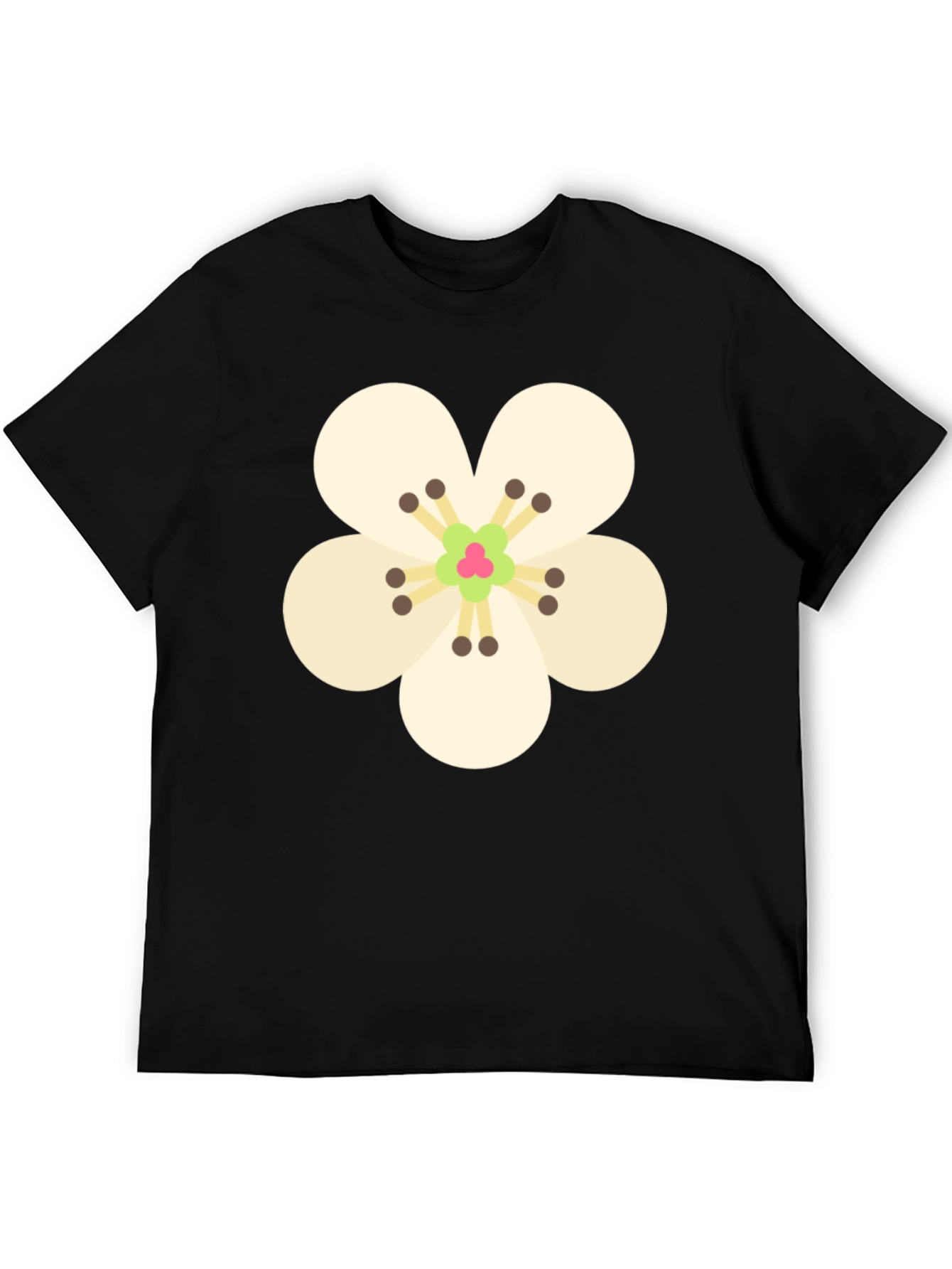 Floral Print Black Crew Neck T-Shirt