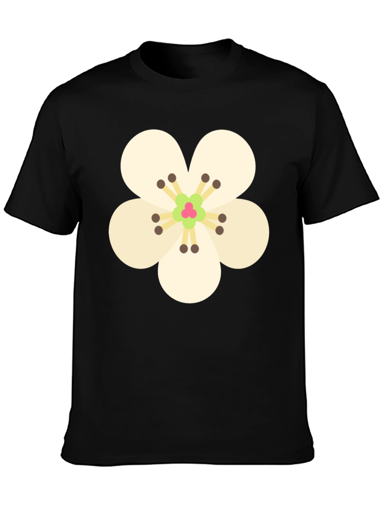 Floral Print Black Crew Neck T-Shirt