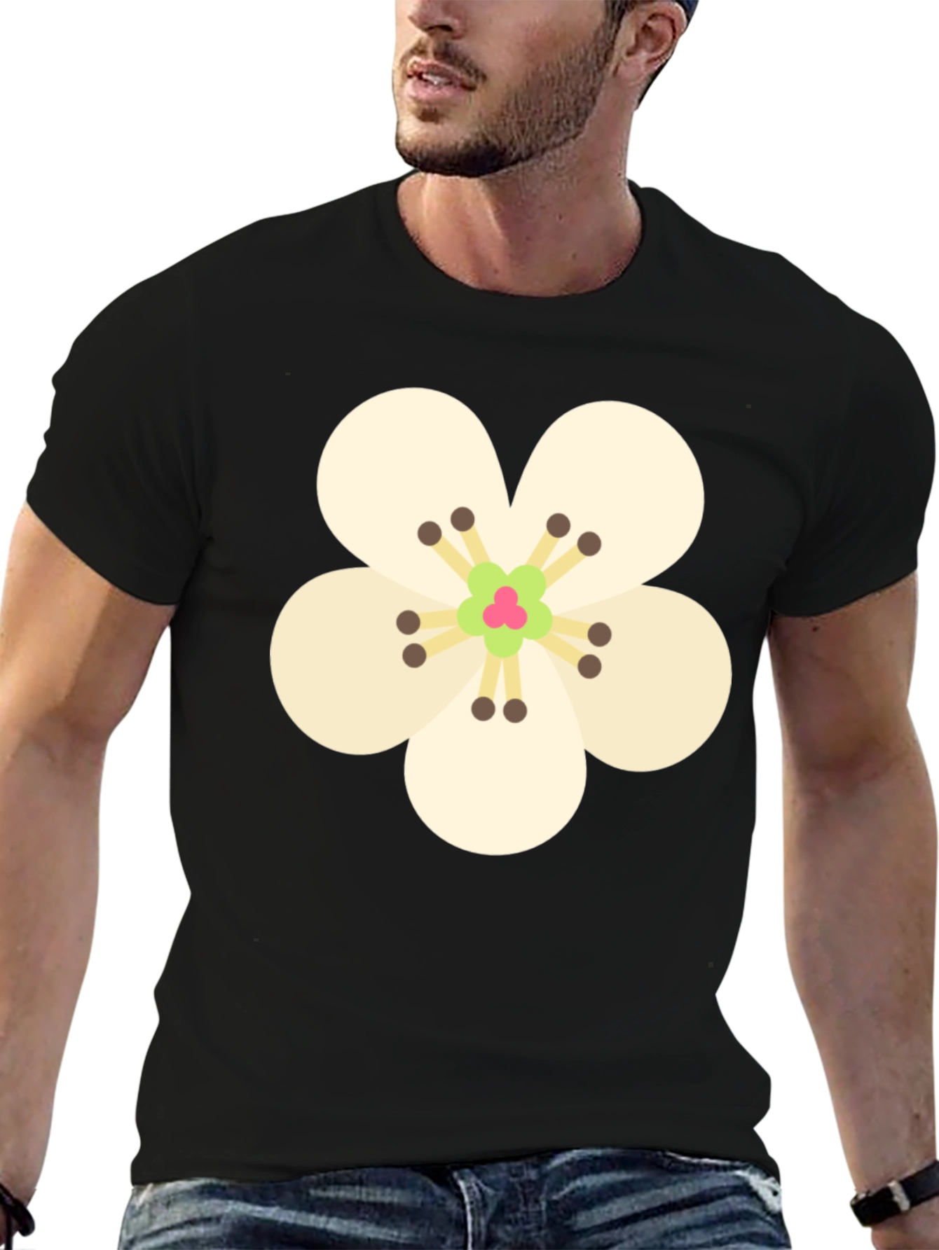 Floral Print Black Crew Neck T-Shirt