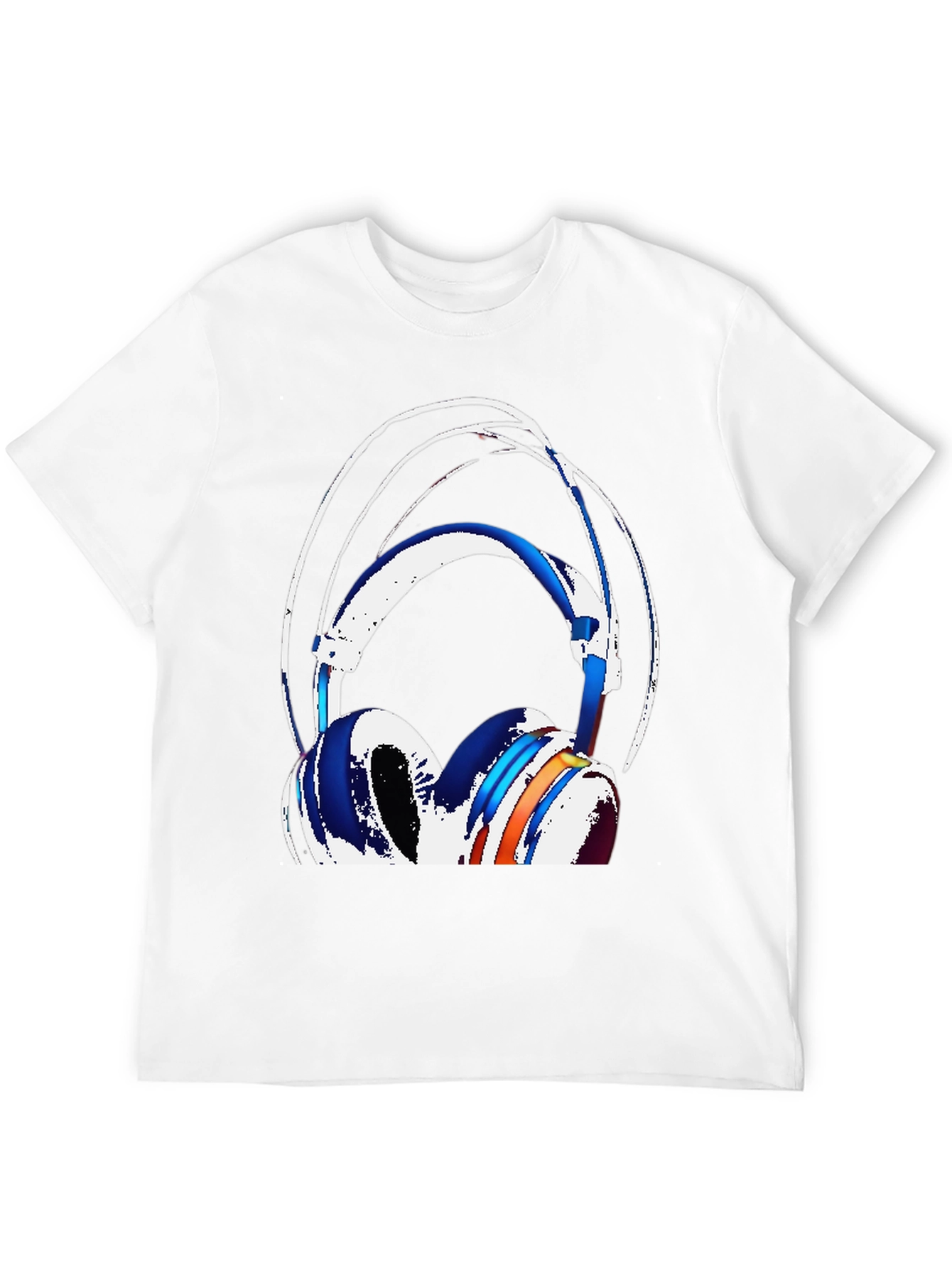 Stylish Headphones Graphic Tee - Black Cotton Blend