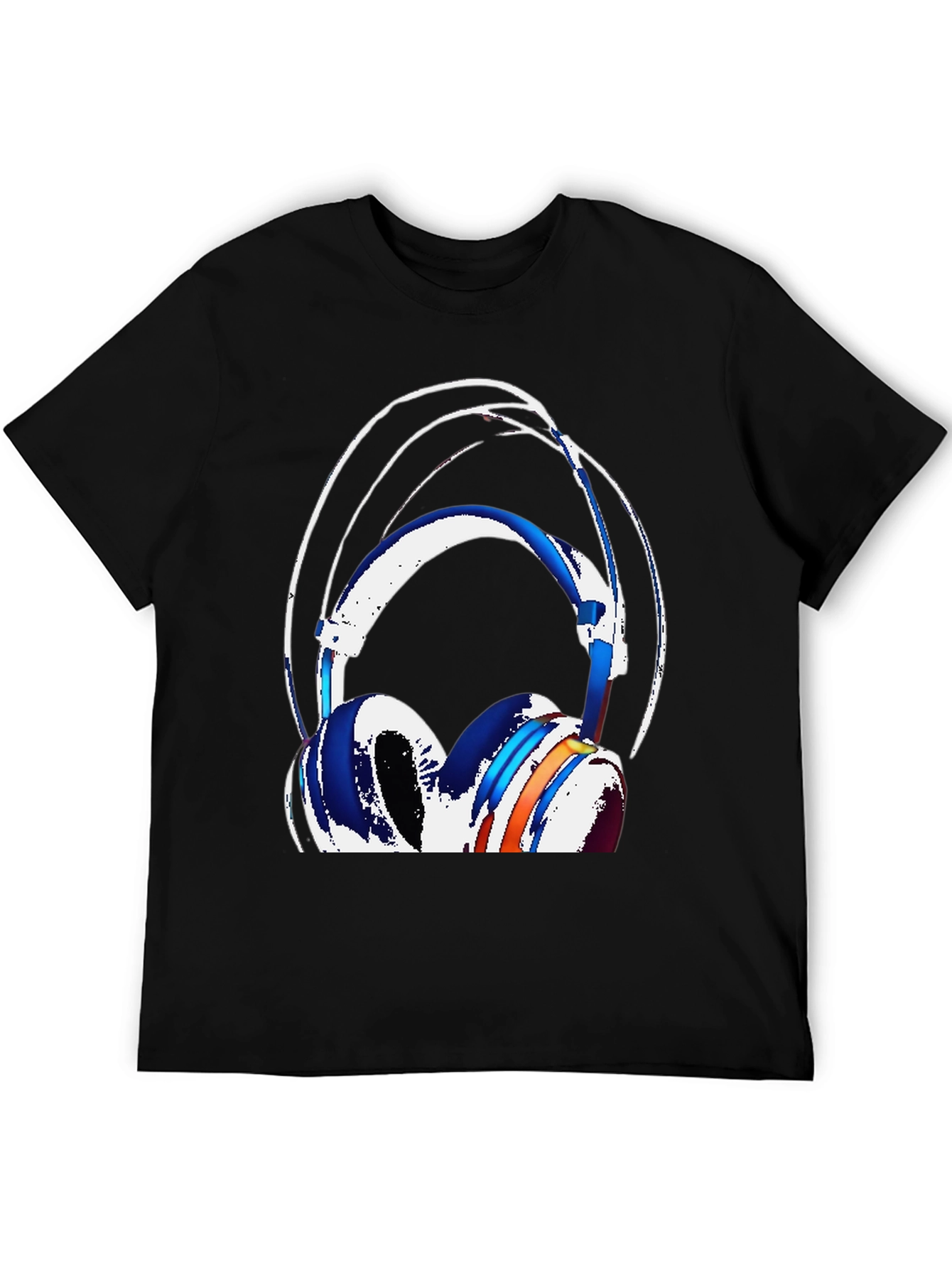 Stylish Headphones Graphic Tee - Black Cotton Blend