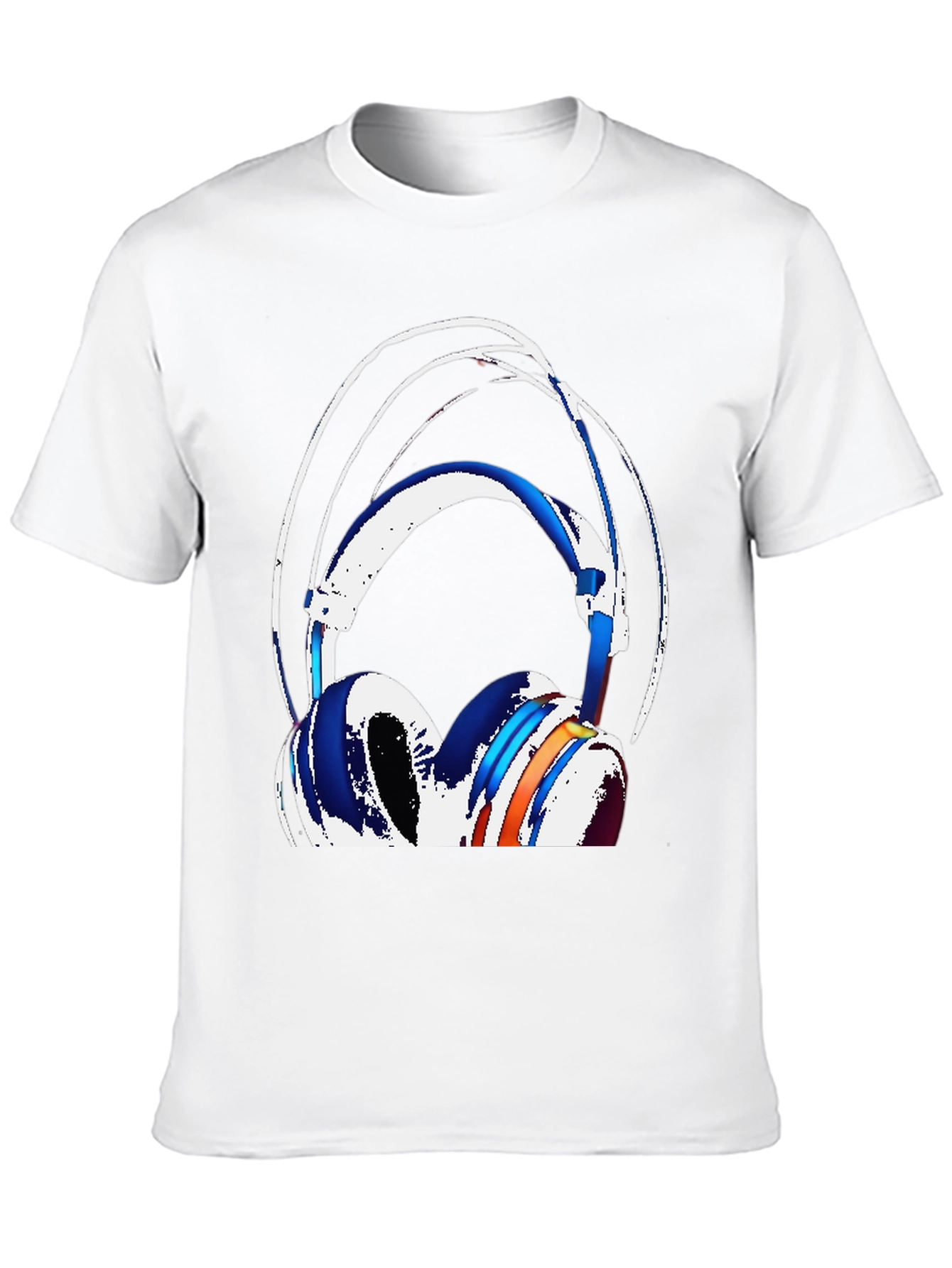 Stylish Headphones Graphic Tee - Black Cotton Blend