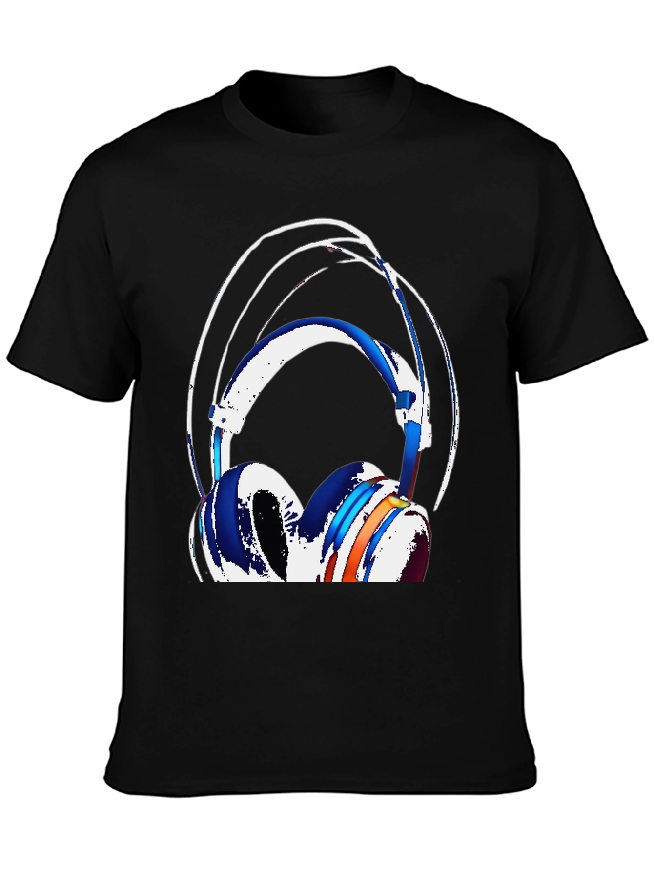 Stylish Headphones Graphic Tee - Black Cotton Blend