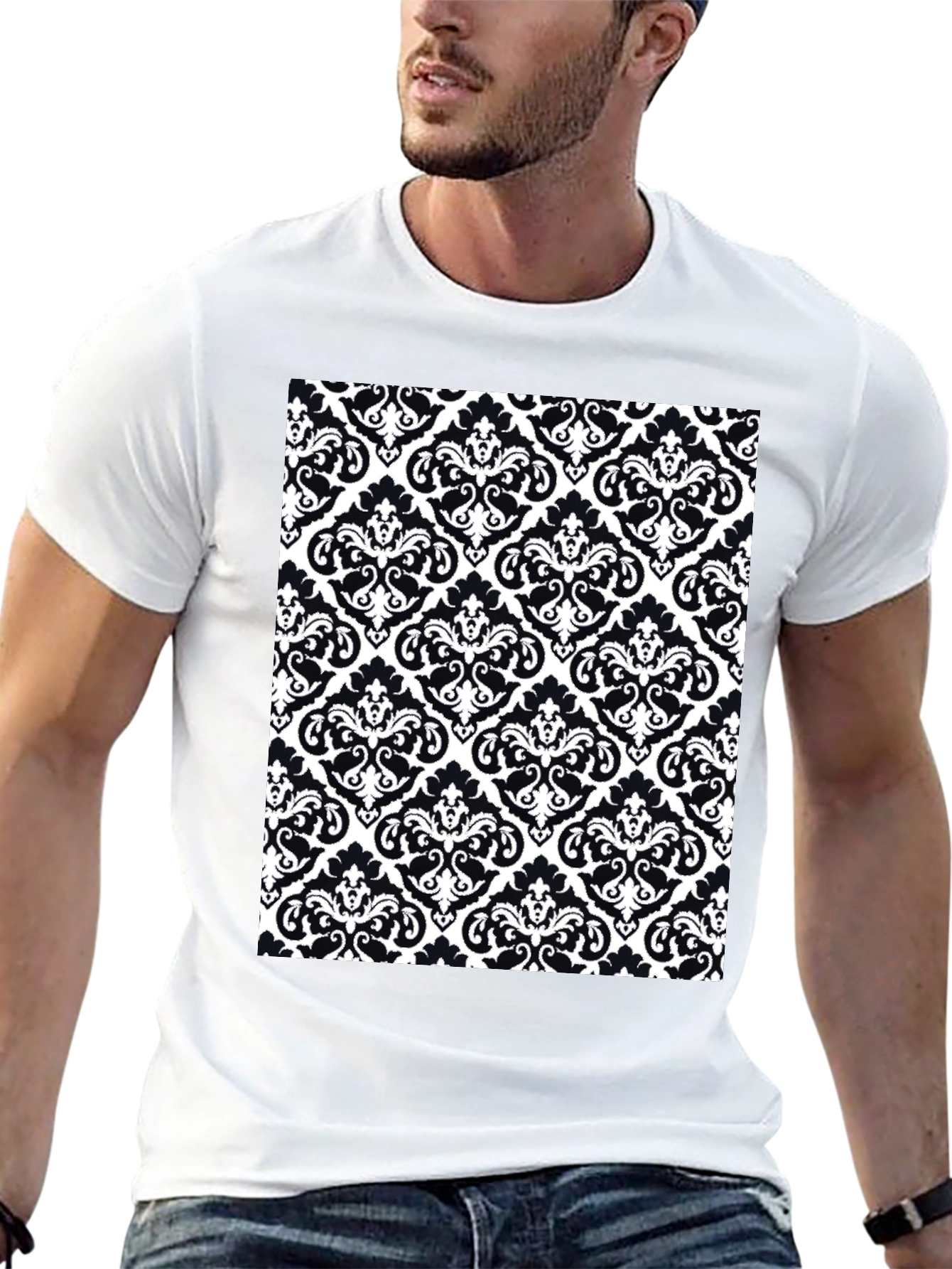 Patterned Graphic Tee - Black
