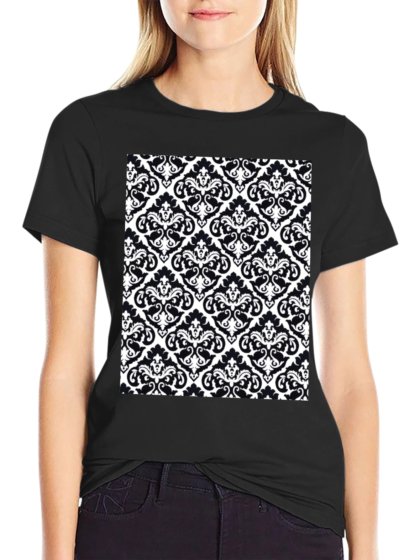 Patterned Graphic Tee - Black
