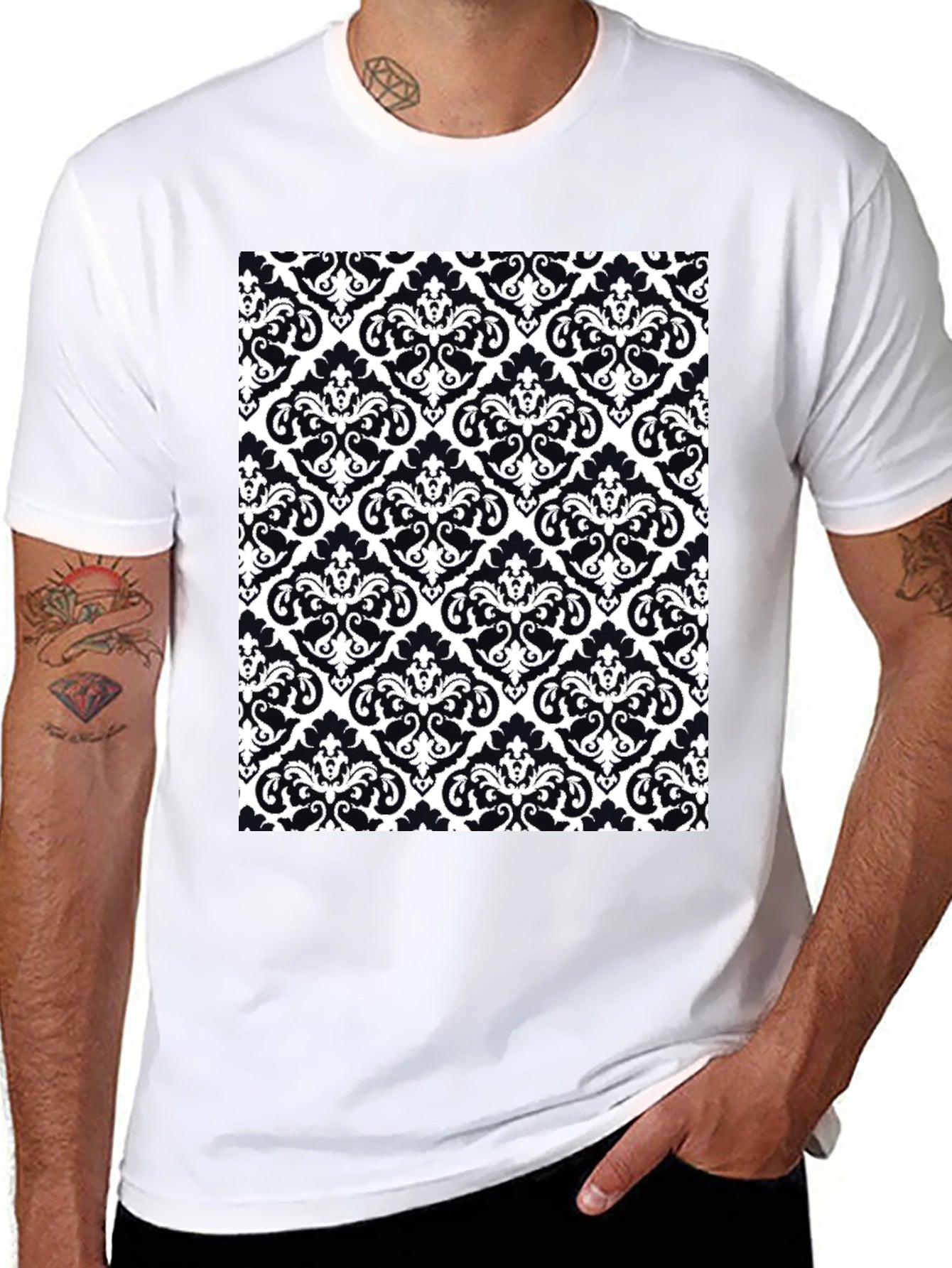 Patterned Graphic Tee - Black