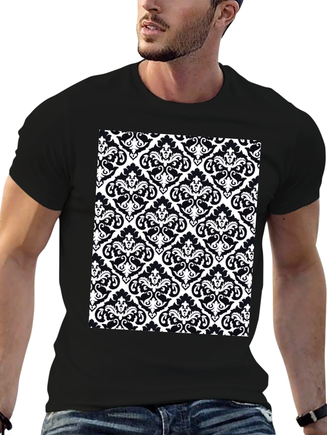 Patterned Graphic Tee - Black