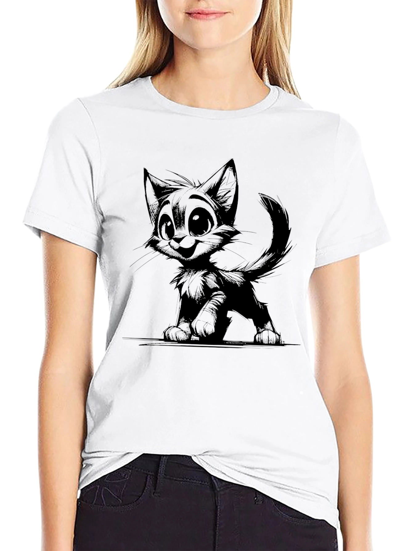 Cute Kitten Graphic Tee - Black Unisex T-Shirt