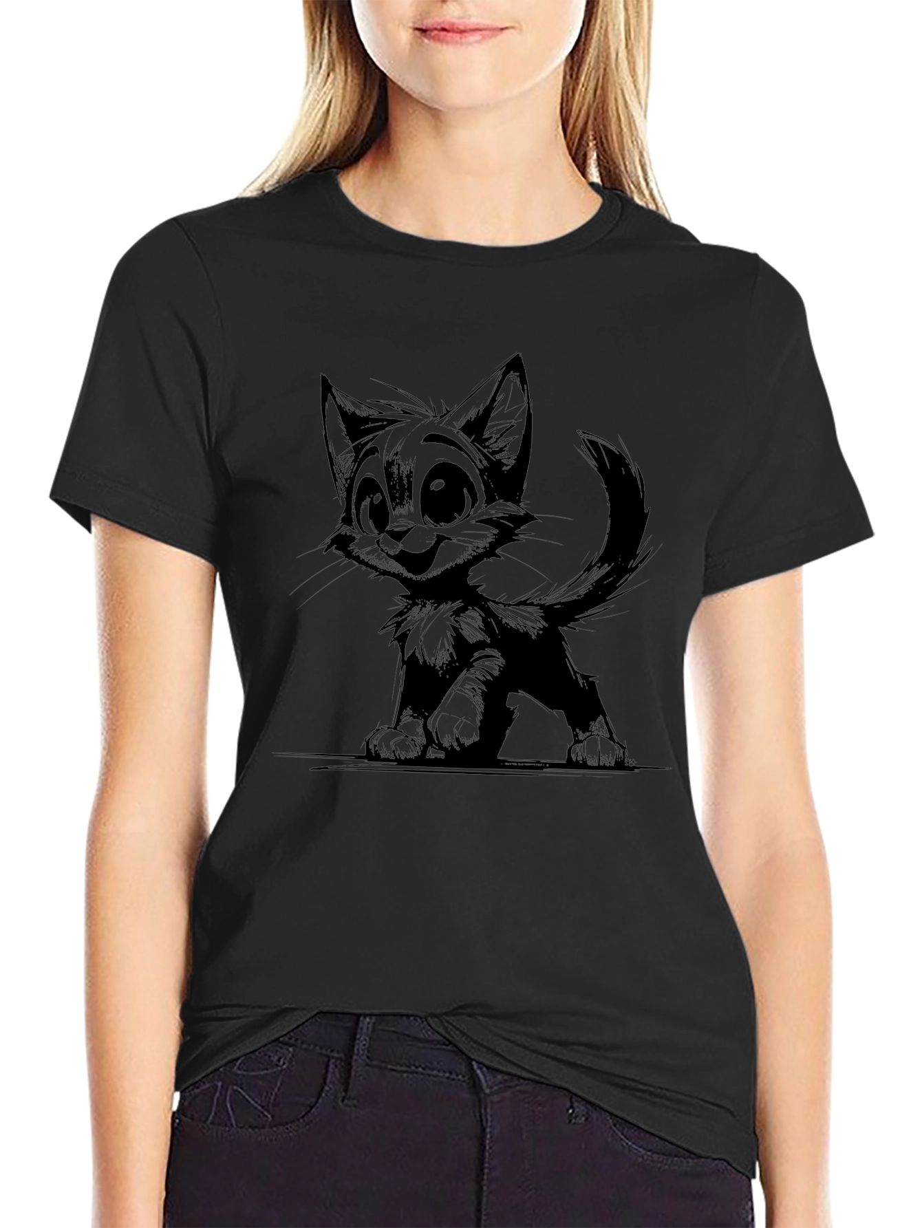 Cute Kitten Graphic Tee - Black Unisex T-Shirt