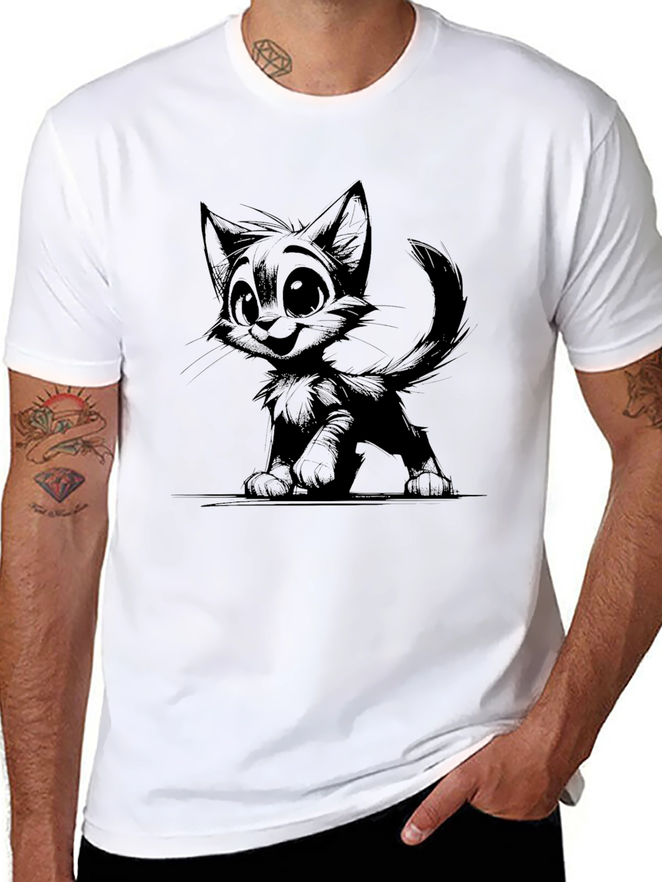 Cute Kitten Graphic Tee - Black Unisex T-Shirt
