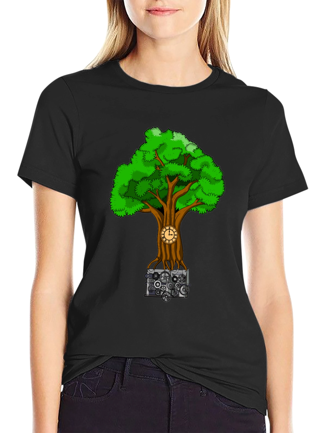Steampunk Tree Black T-Shirt