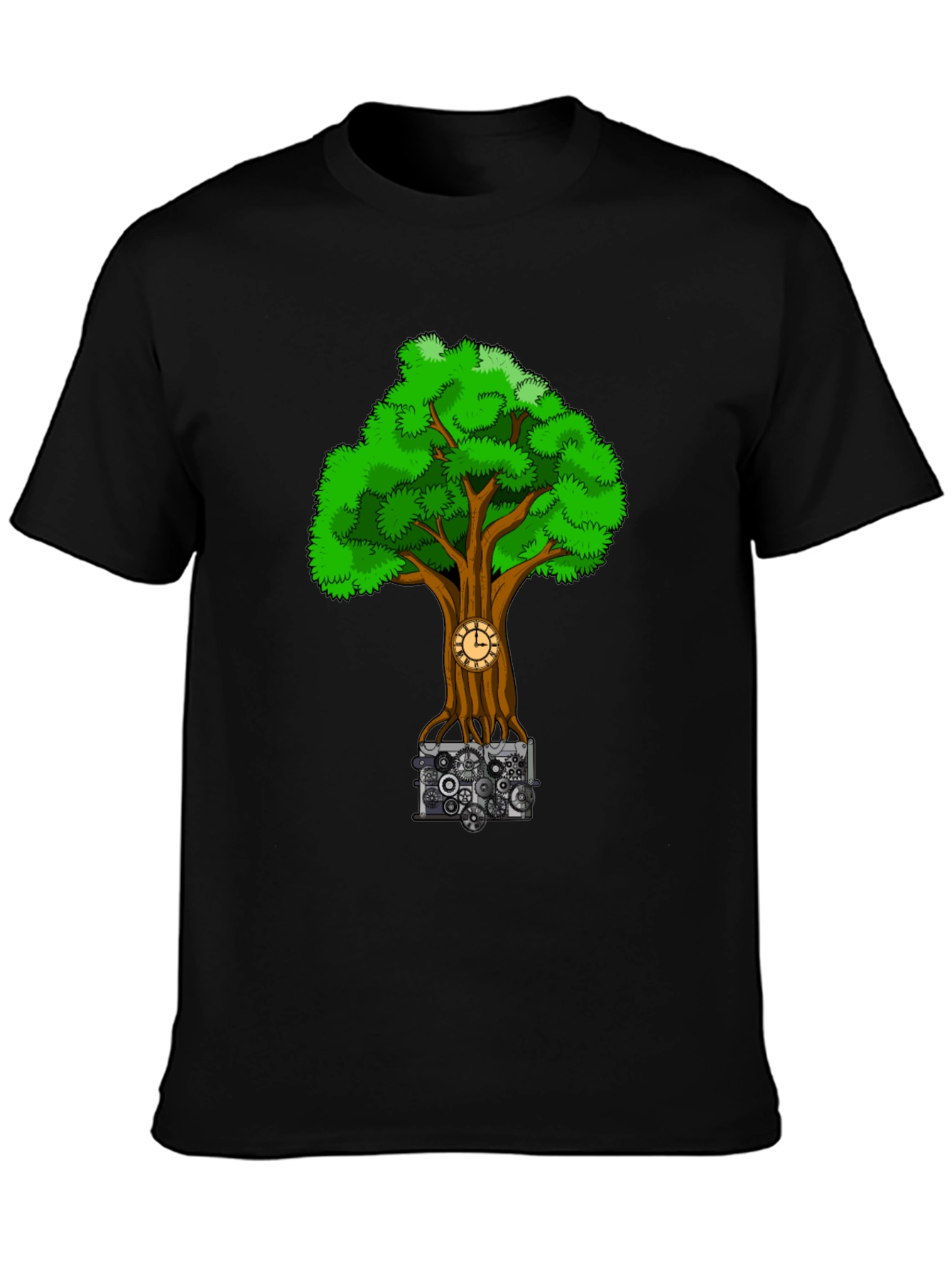 Steampunk Tree Black T-Shirt