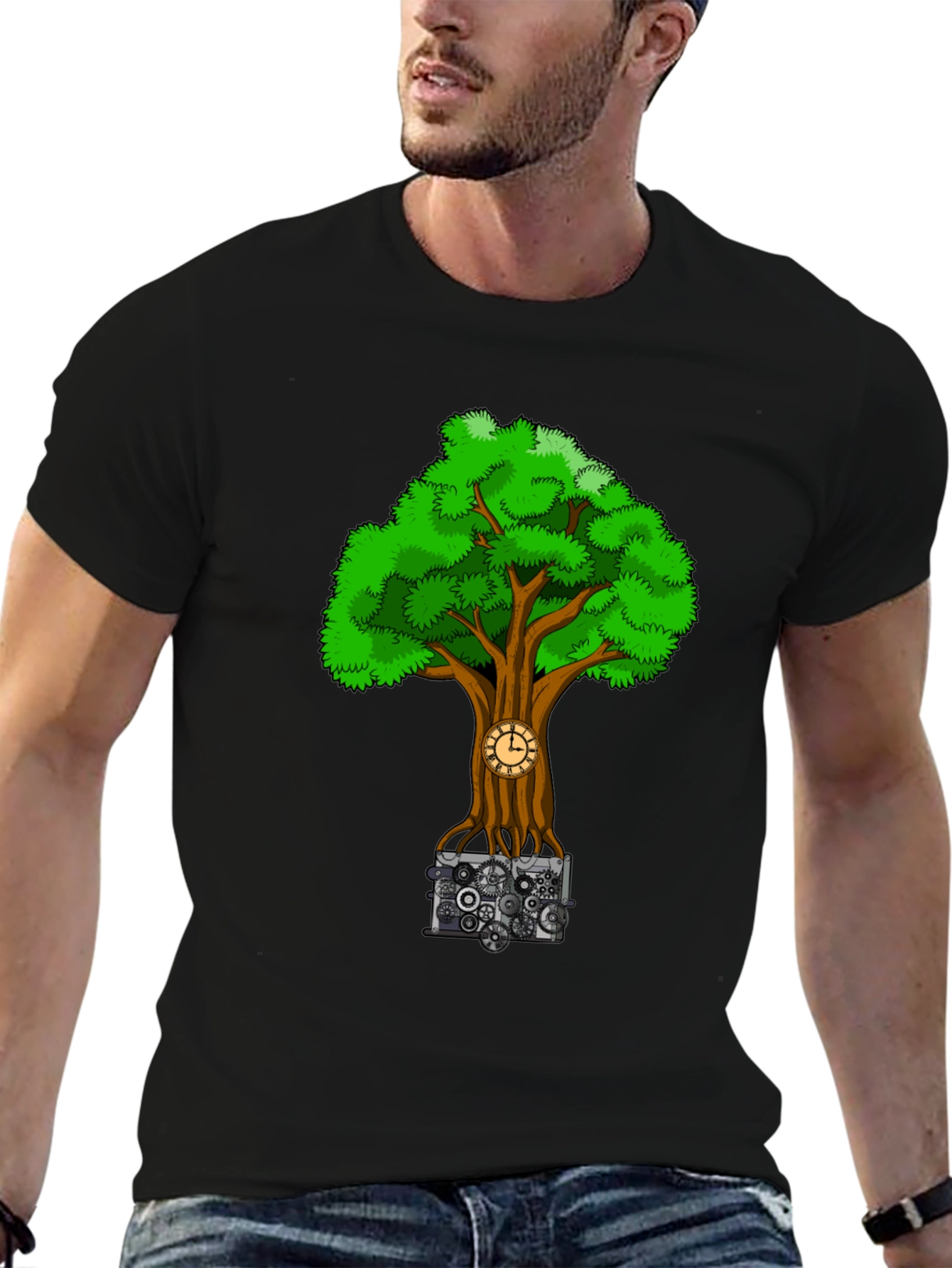 Steampunk Tree Black T-Shirt