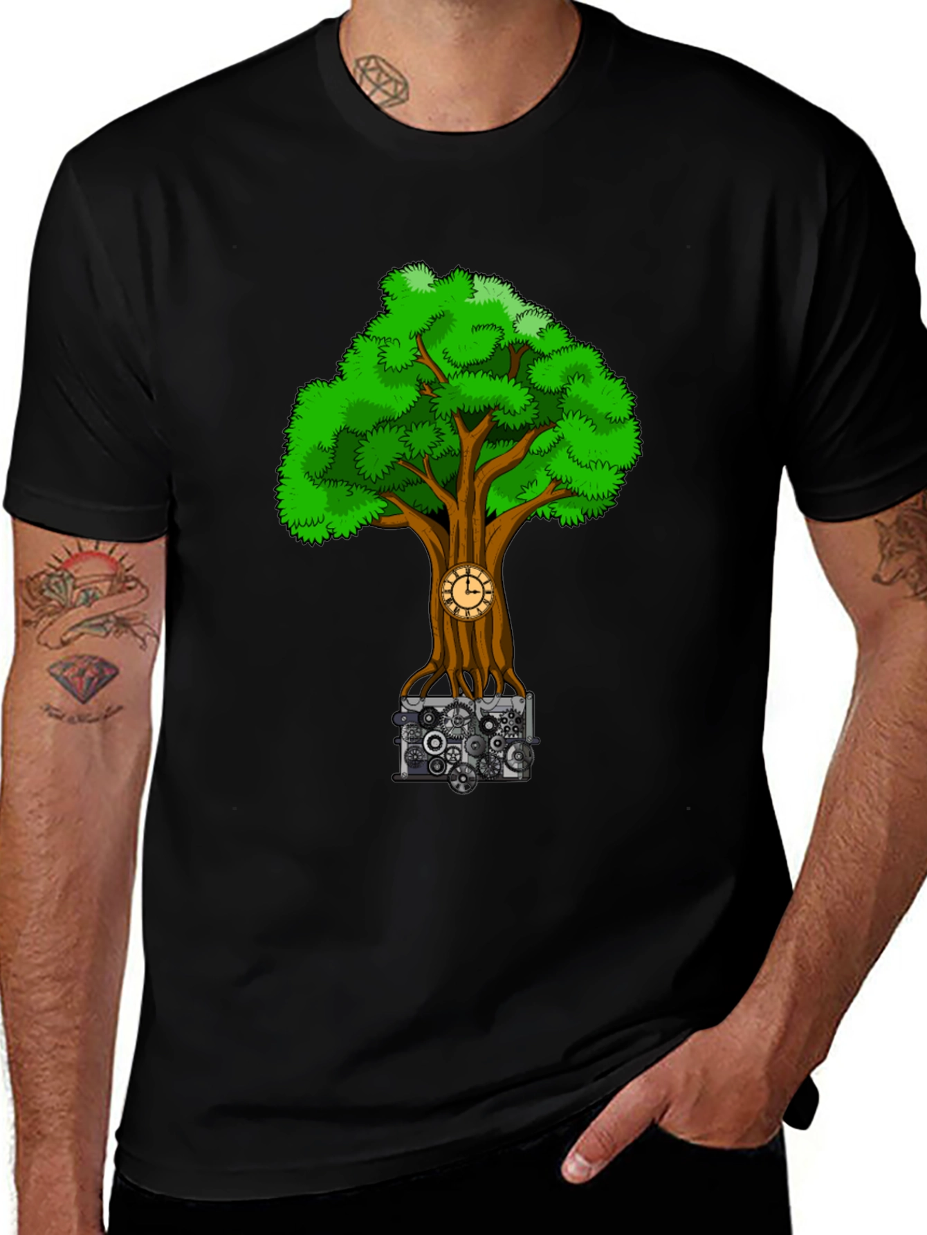 Steampunk Tree Black T-Shirt