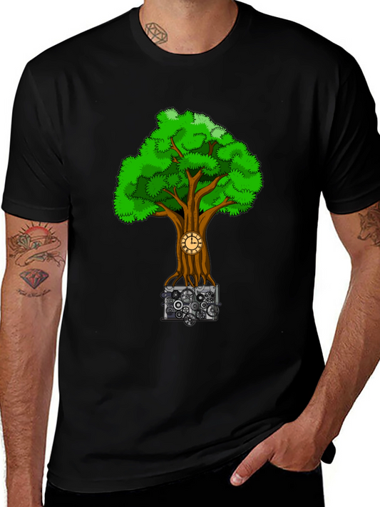 Steampunk Tree Black T-Shirt