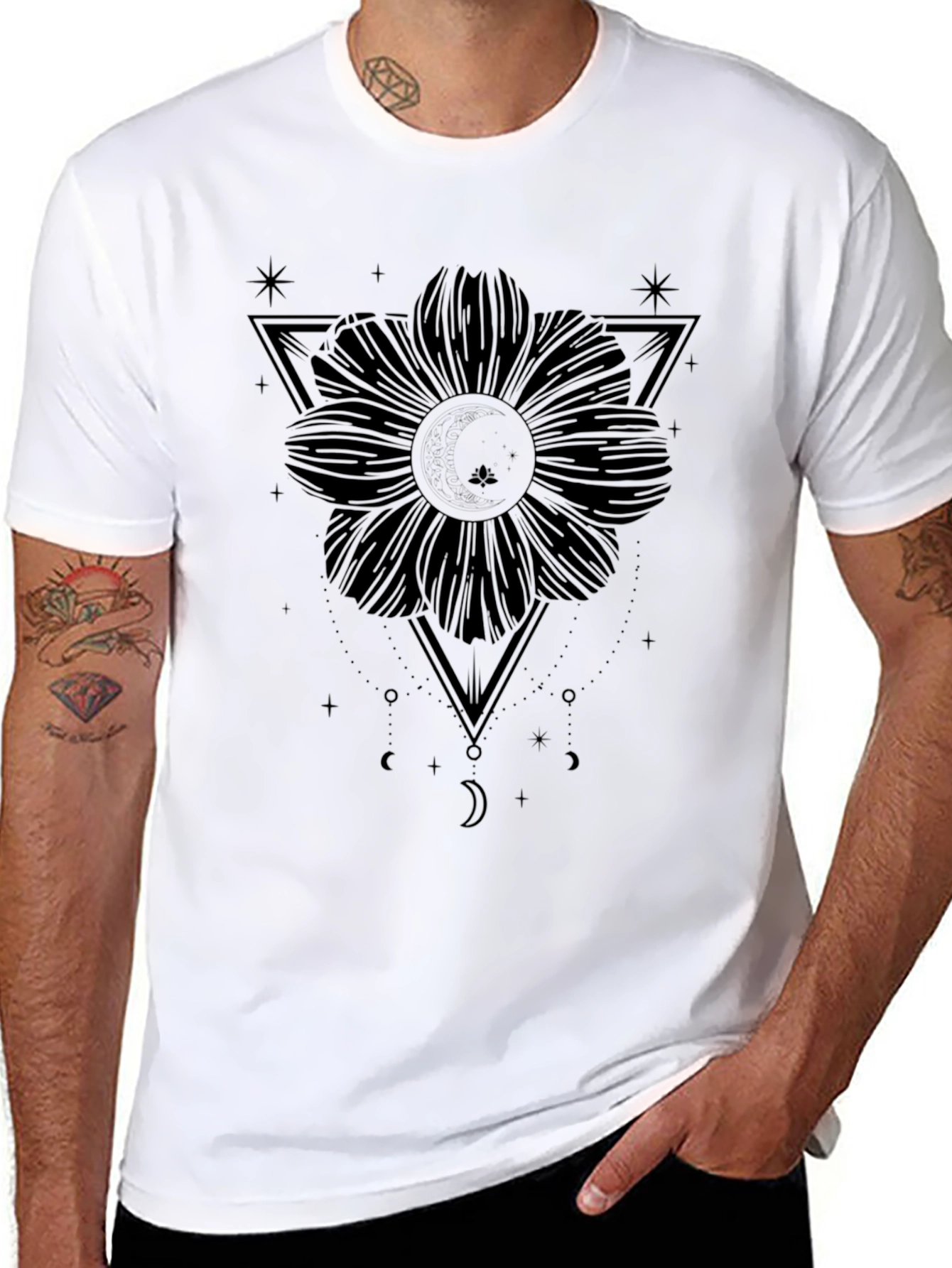 Black Flower Triangle Graphic Tee - Unisex